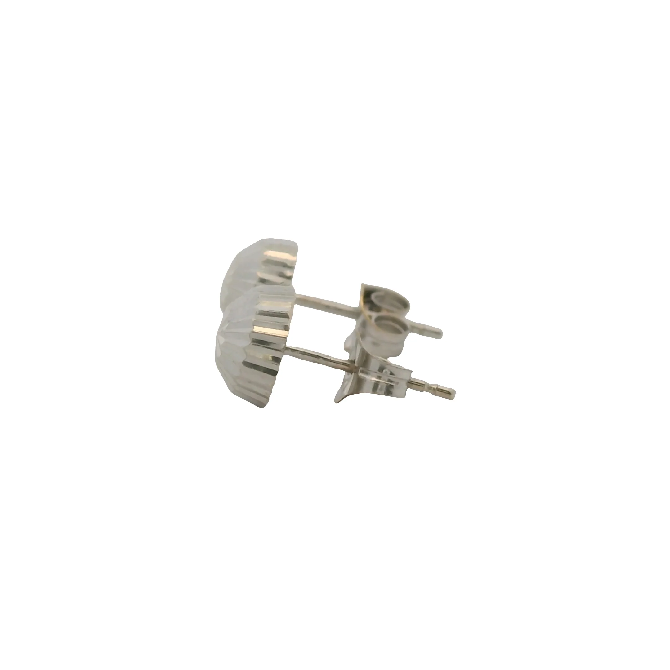 Solid 14kt White Gold Faceted 6mm Button Stud Earrings - Image 5