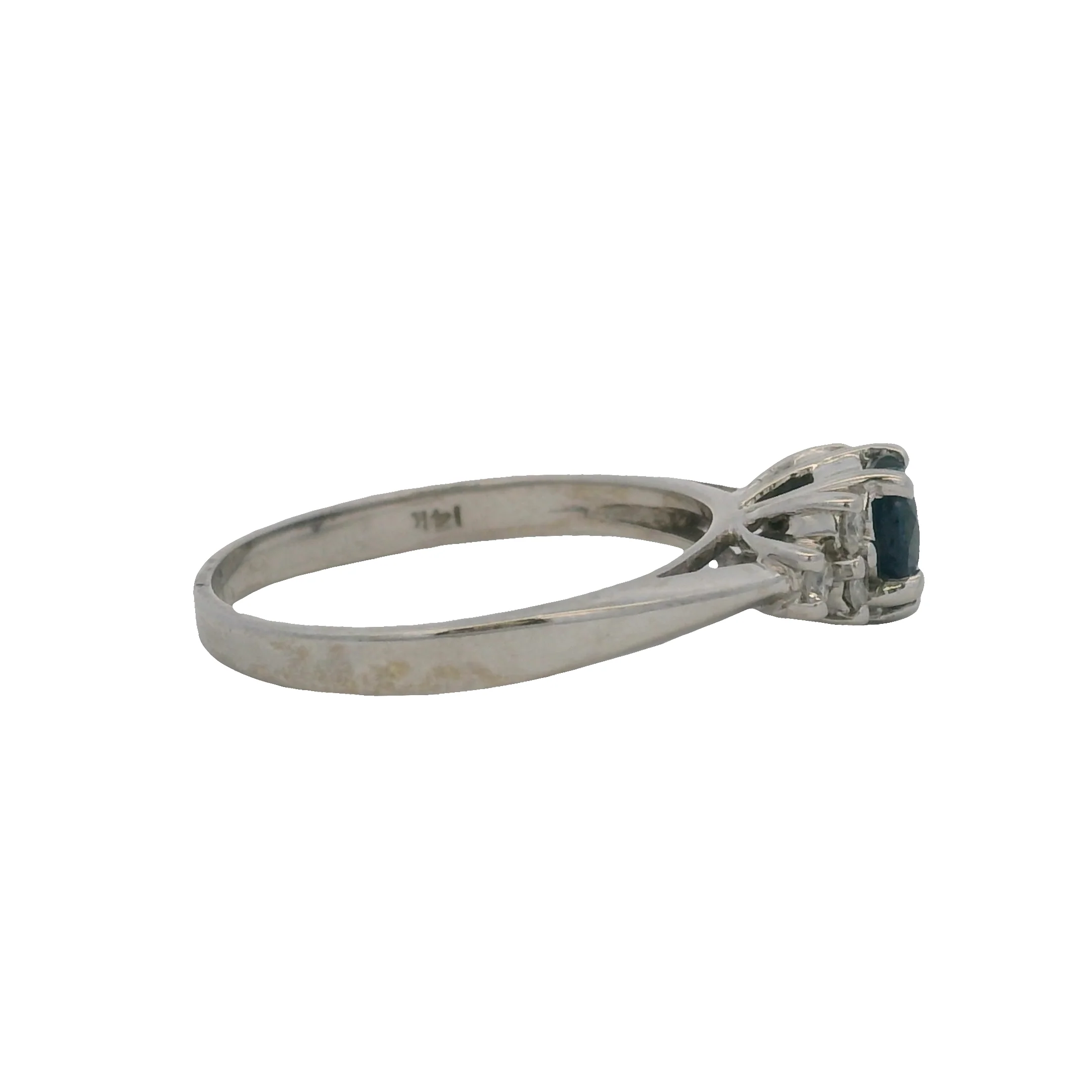 Solid 14kt White Gold Ring with Heart-Shaped Sapphire Solitaire and 6 Accent Diamonds Size 7 - Image 3