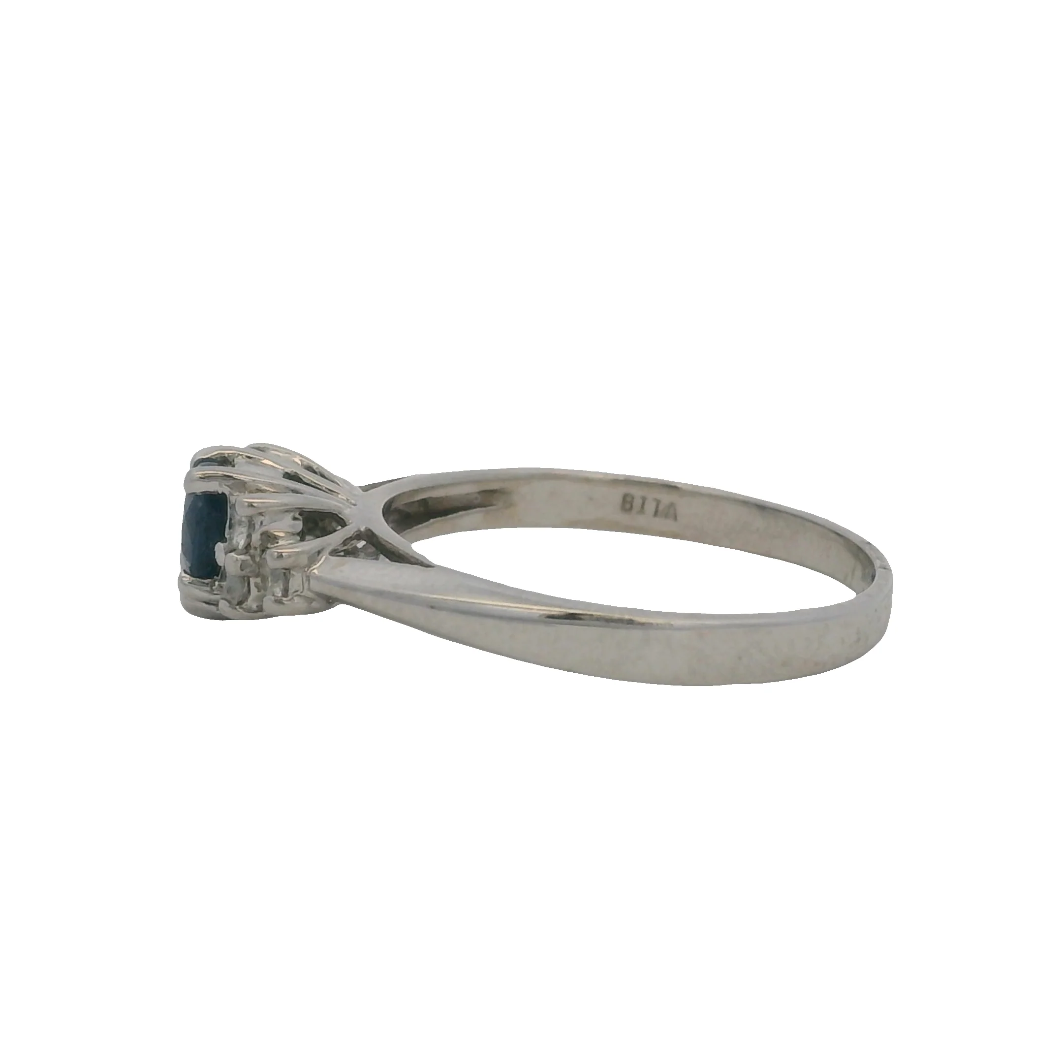 Solid 14kt White Gold Ring with Heart-Shaped Sapphire Solitaire and 6 Accent Diamonds Size 7 - Image 4