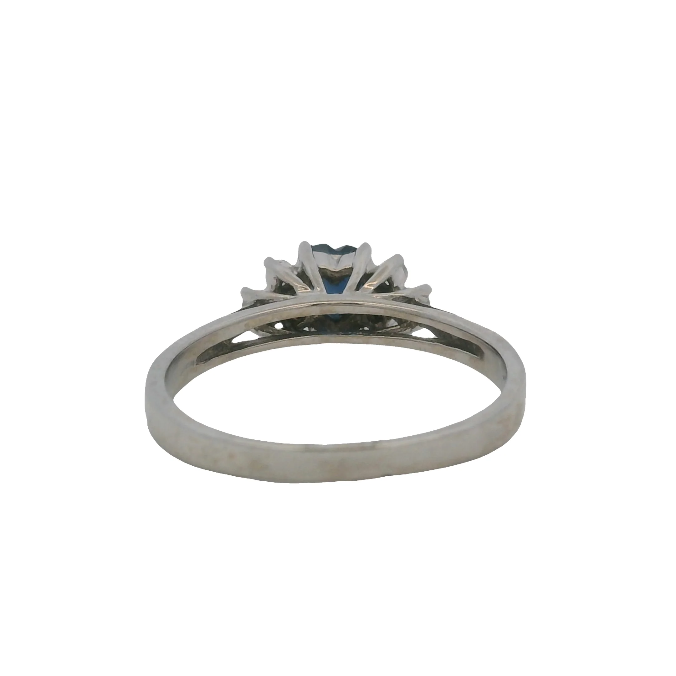Solid 14kt White Gold Ring with Heart-Shaped Sapphire Solitaire and 6 Accent Diamonds Size 7 - Image 5