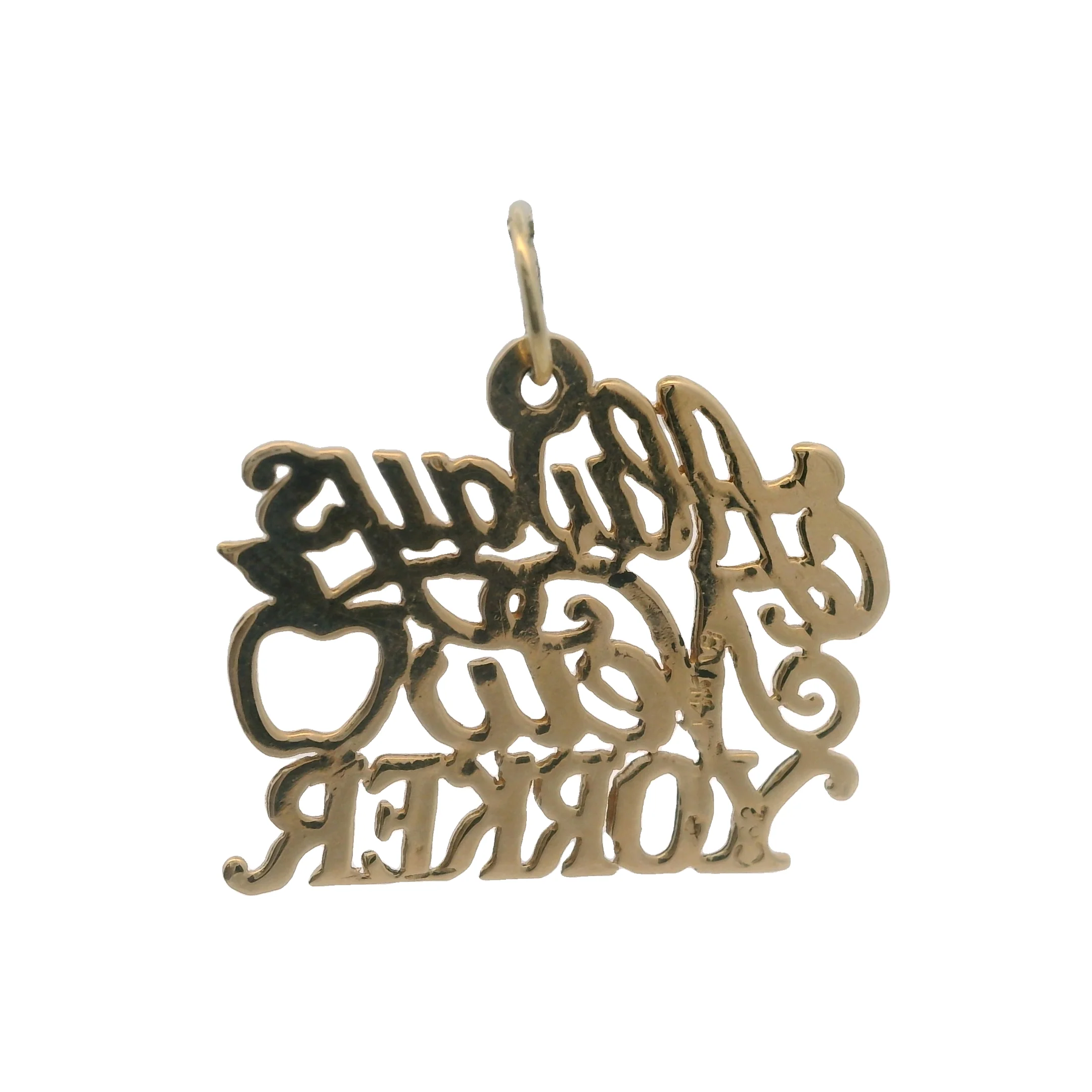 Solid 14kt Yellow Gold "Always New Yorker" Pendant with Apple - Image 2