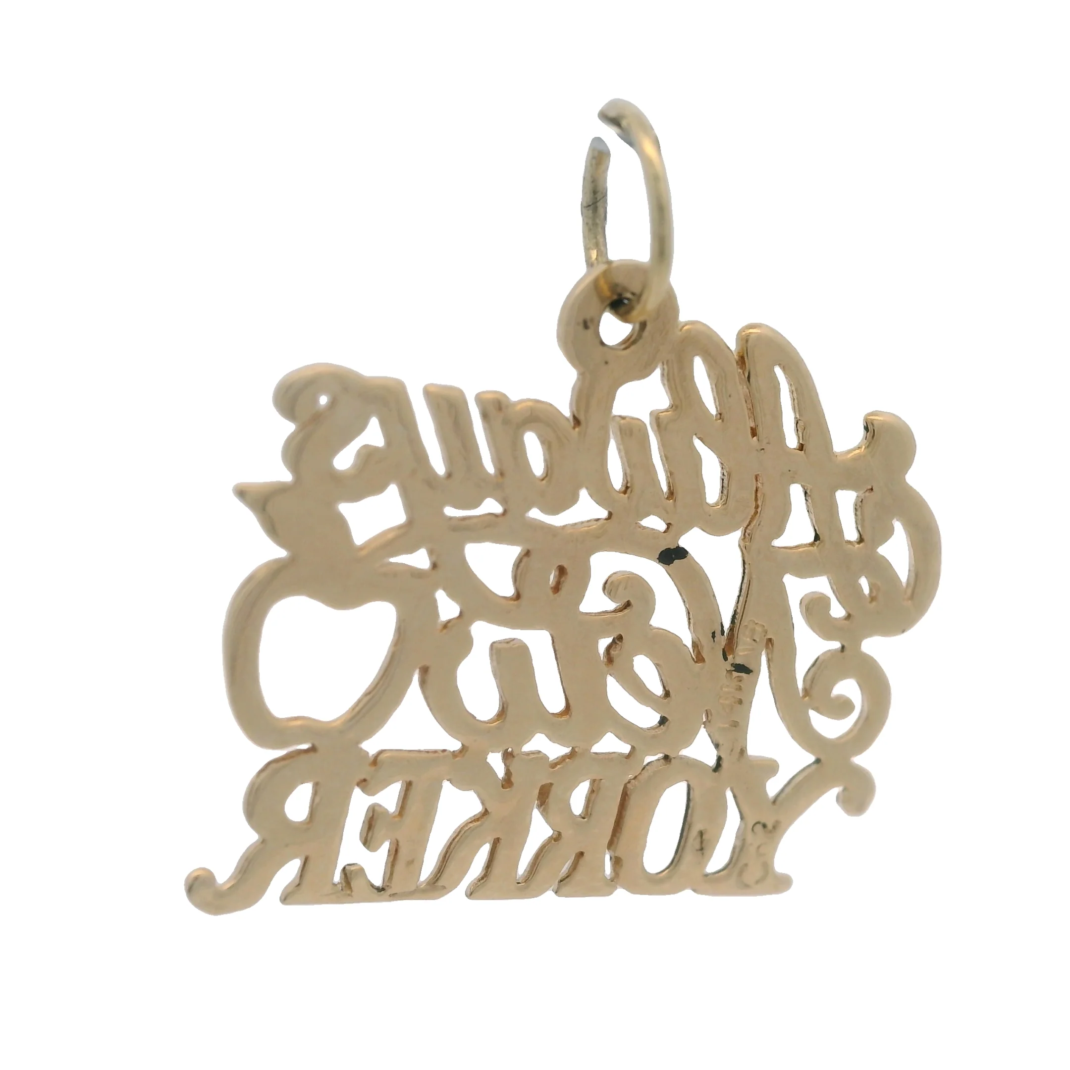 Solid 14kt Yellow Gold "Always New Yorker" Pendant with Apple - Image 4