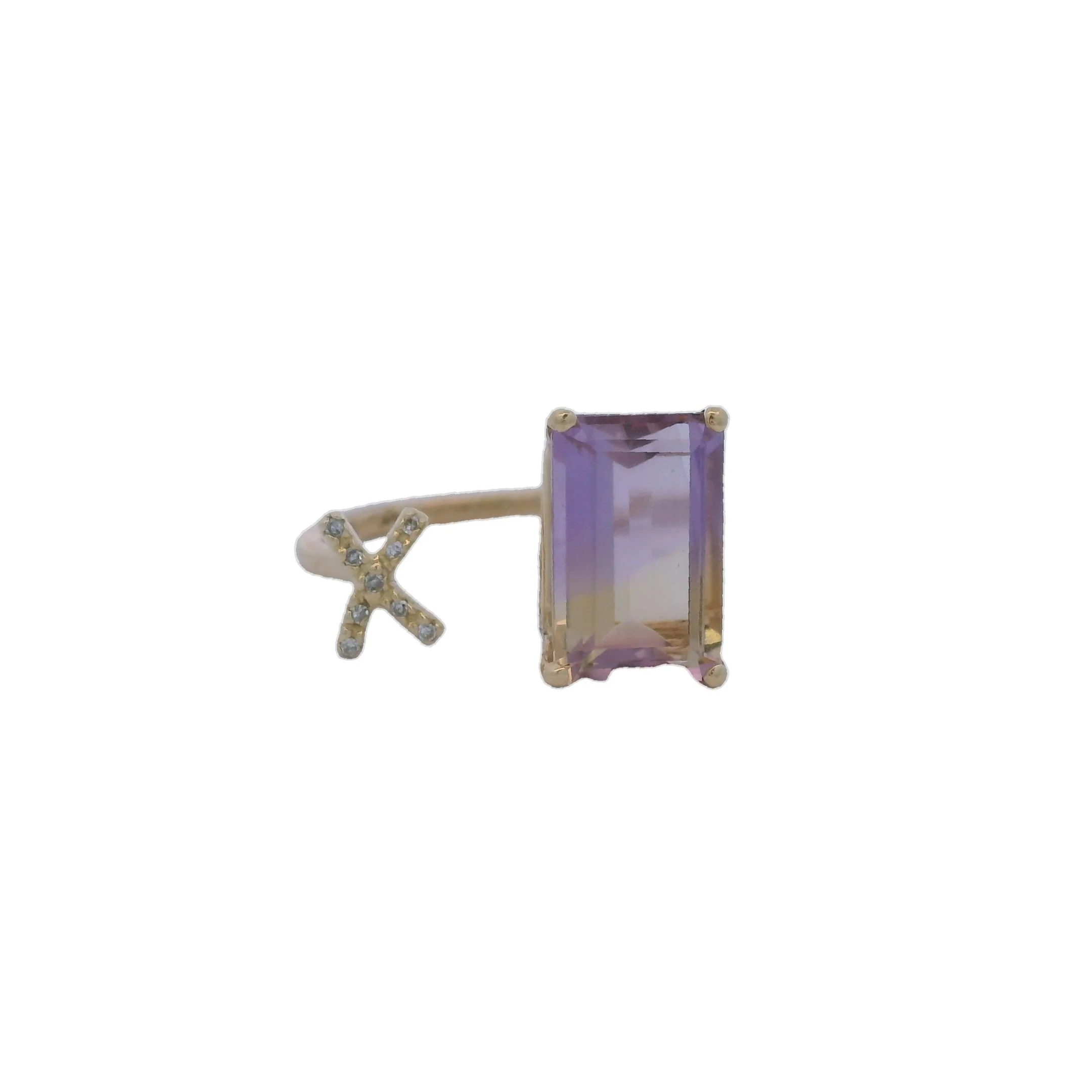 Solid 14kt Yellow Gold Ametrine and Diamond X Wrap Ring Size 7.5 - Image 2