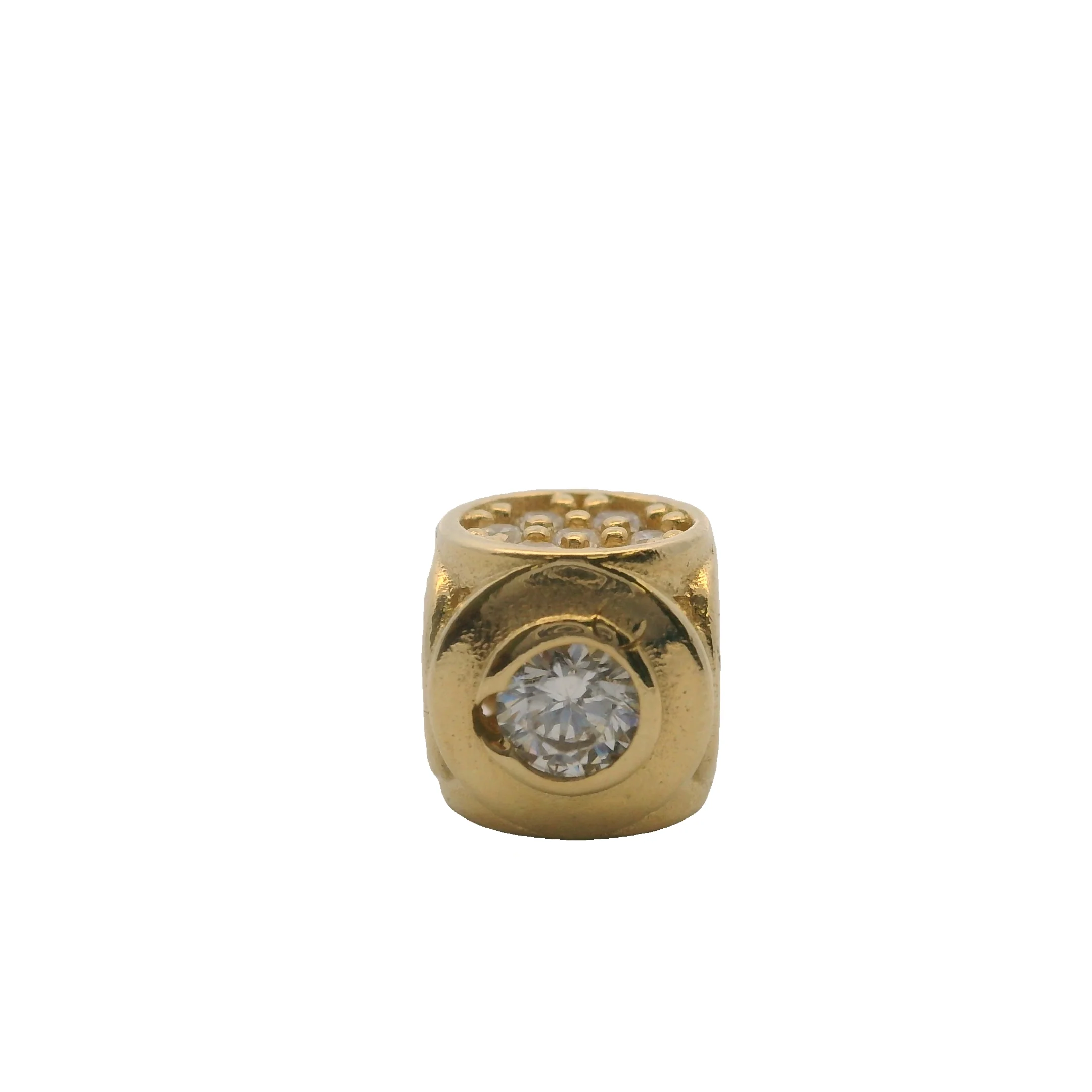 Solid 14kt Yellow Gold and Cubic Zirconia Cluster Spacer Charm - Image 2