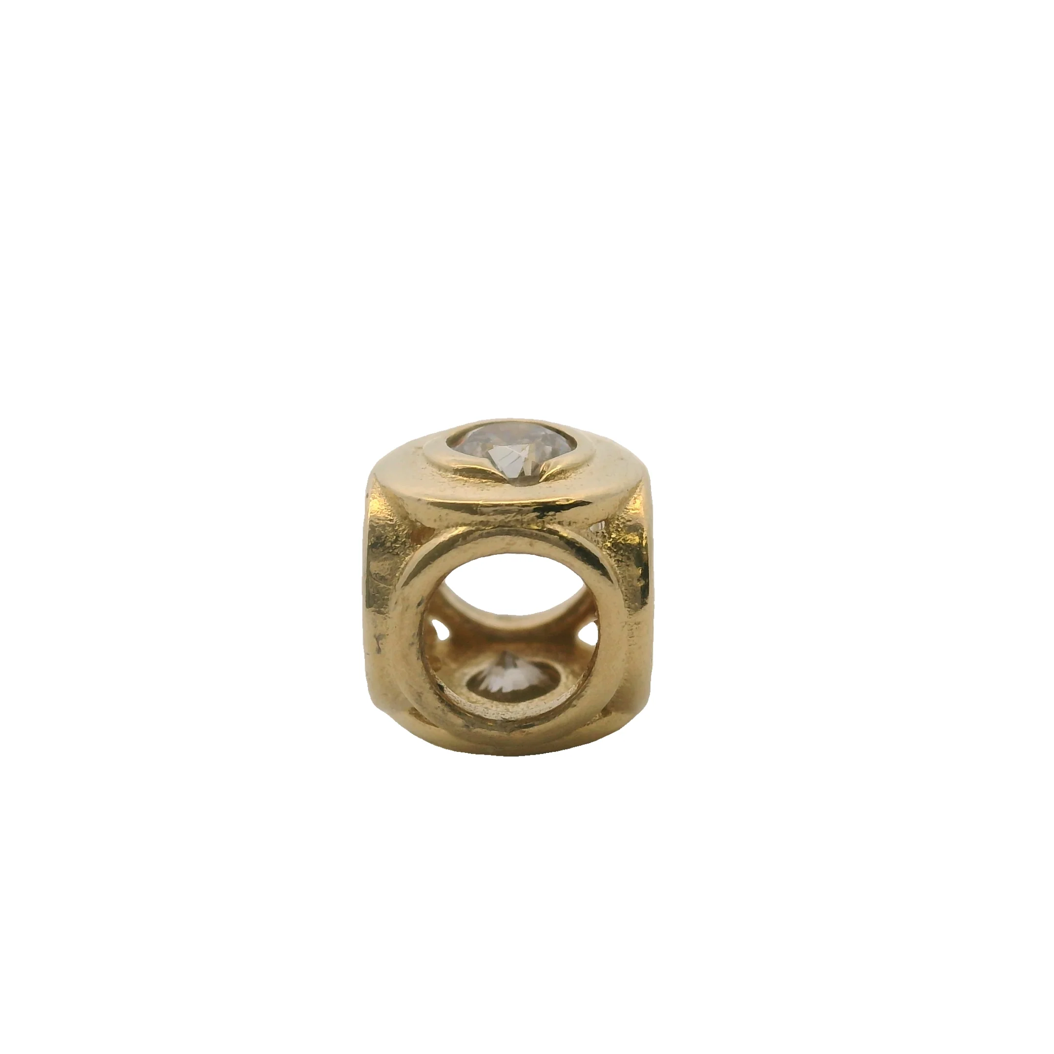 Solid 14kt Yellow Gold and Cubic Zirconia Cluster Spacer Charm - Image 5