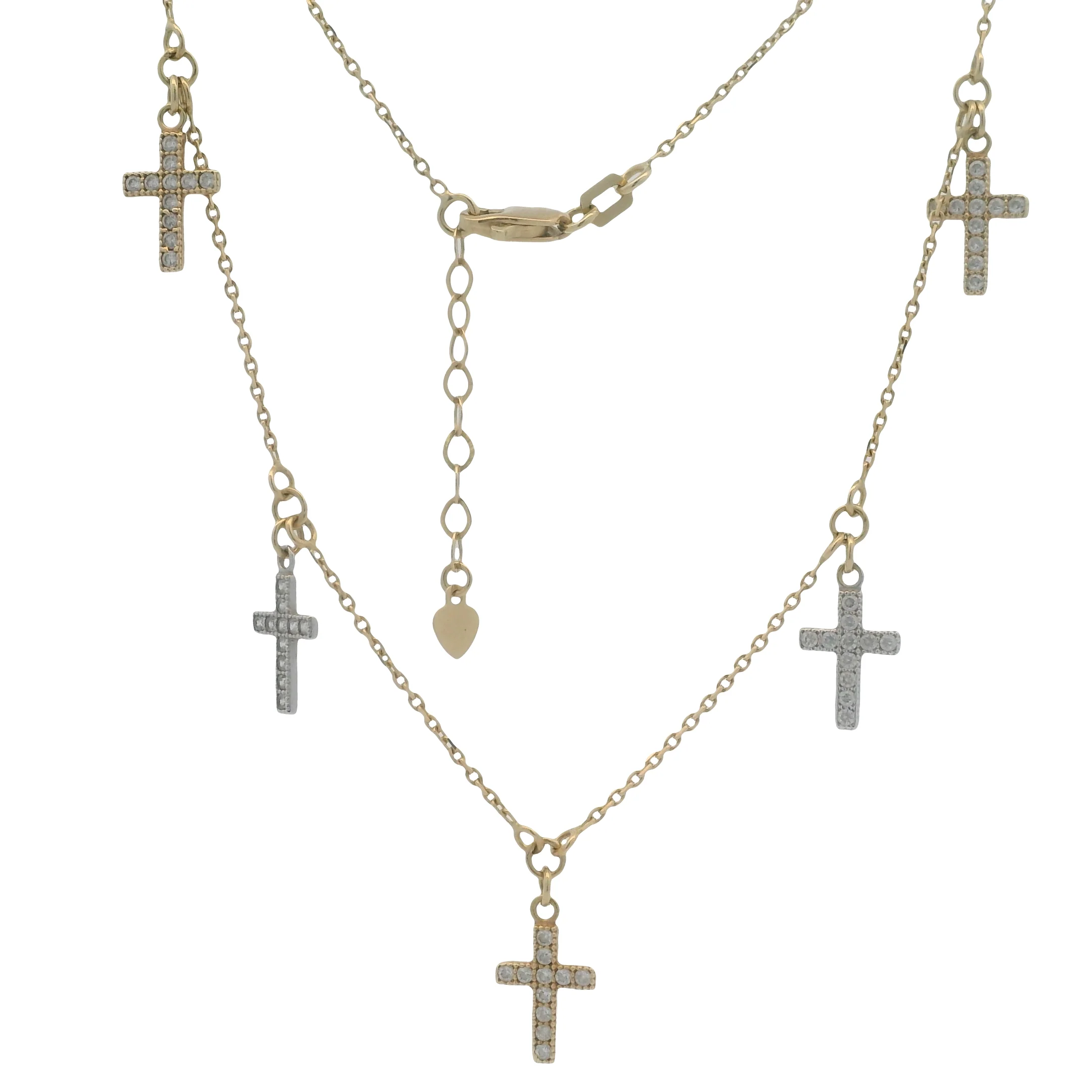 Solid 14kt Yellow Gold and Cubic Zirconia Crosses Stationed Pendant 18" Chain Necklace - Image 3