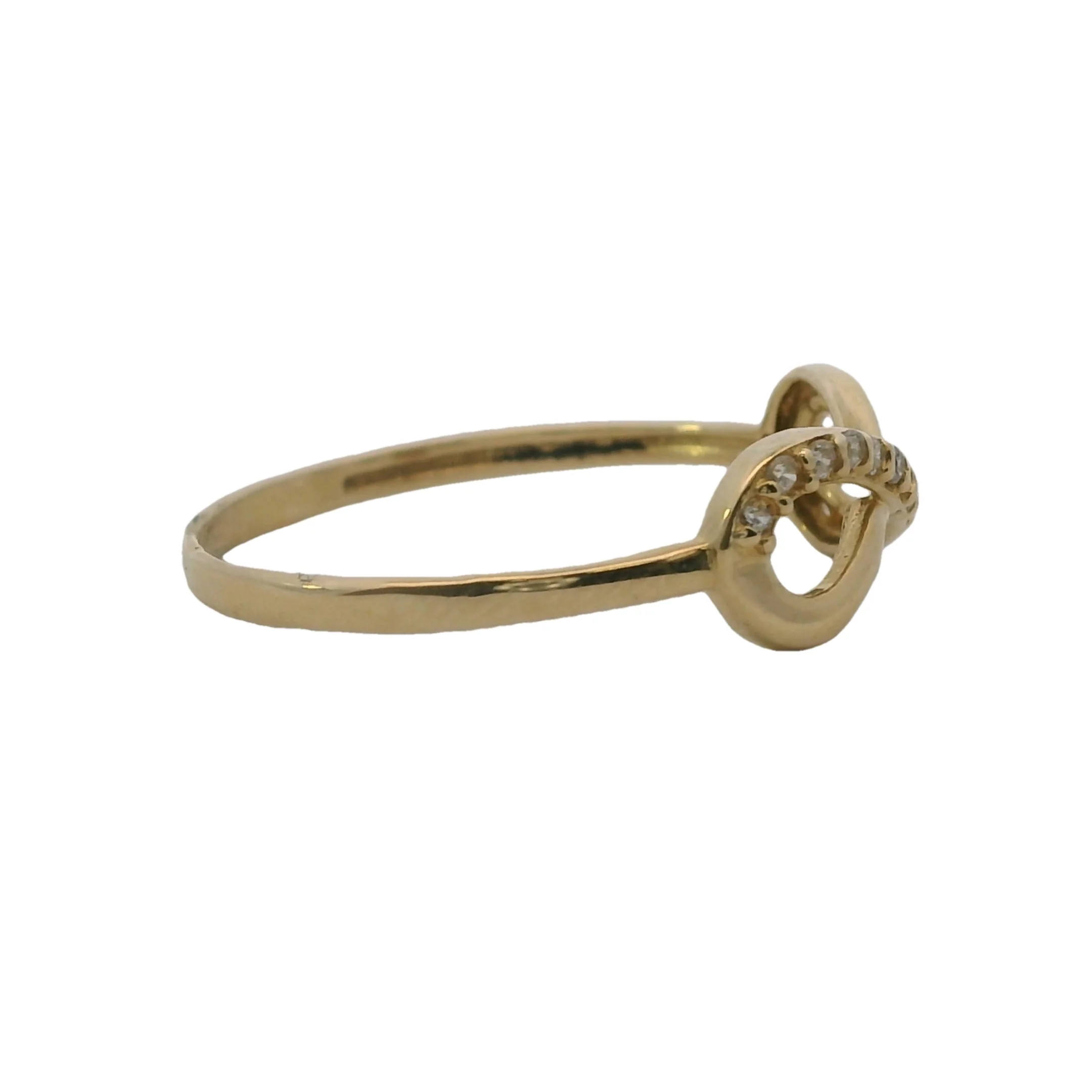 Solid 14kt Yellow Gold and Cubic Zirconia Infinity Symbol Ring Size 6.5 - Image 3