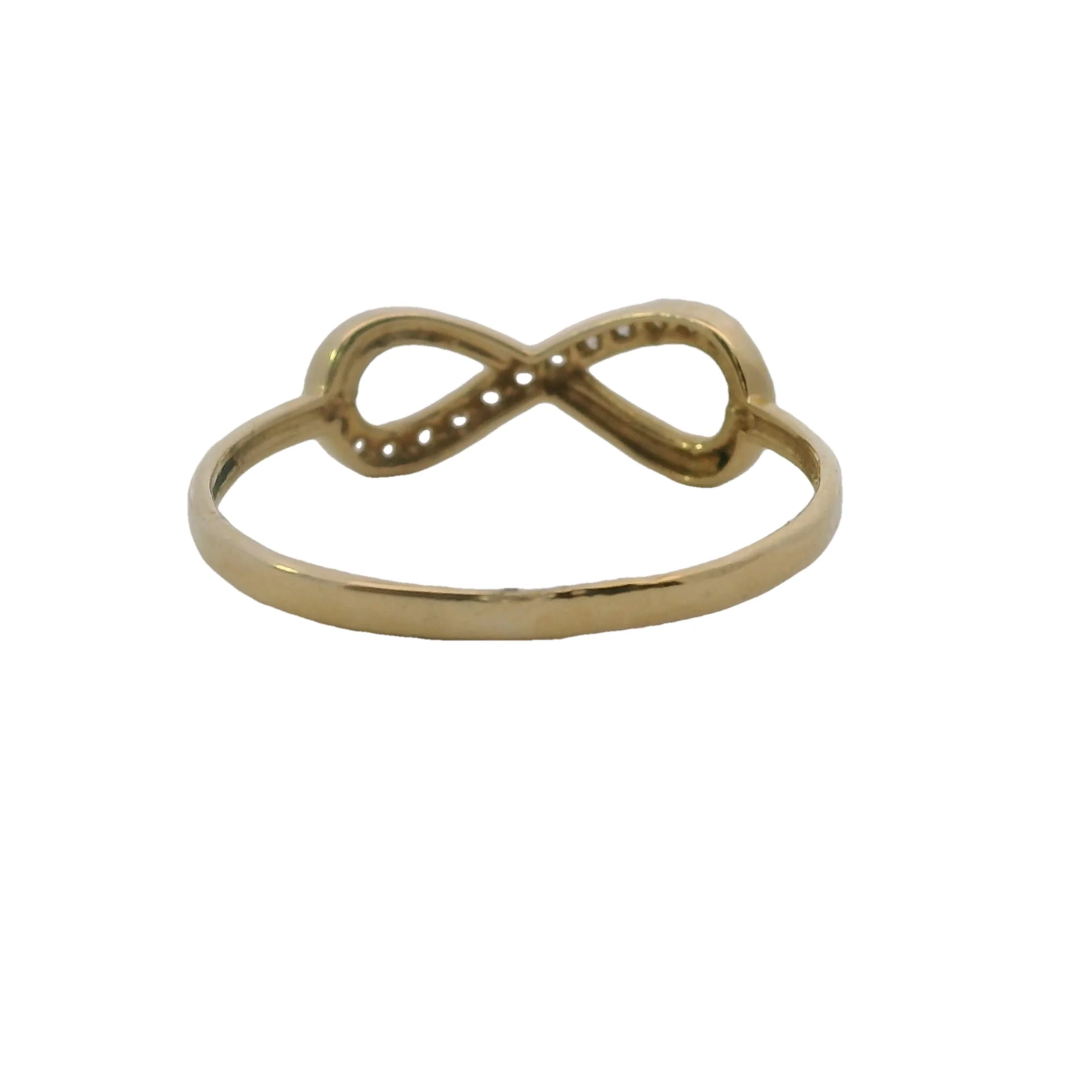 Solid 14kt Yellow Gold and Cubic Zirconia Infinity Symbol Ring Size 6.5 - Image 4
