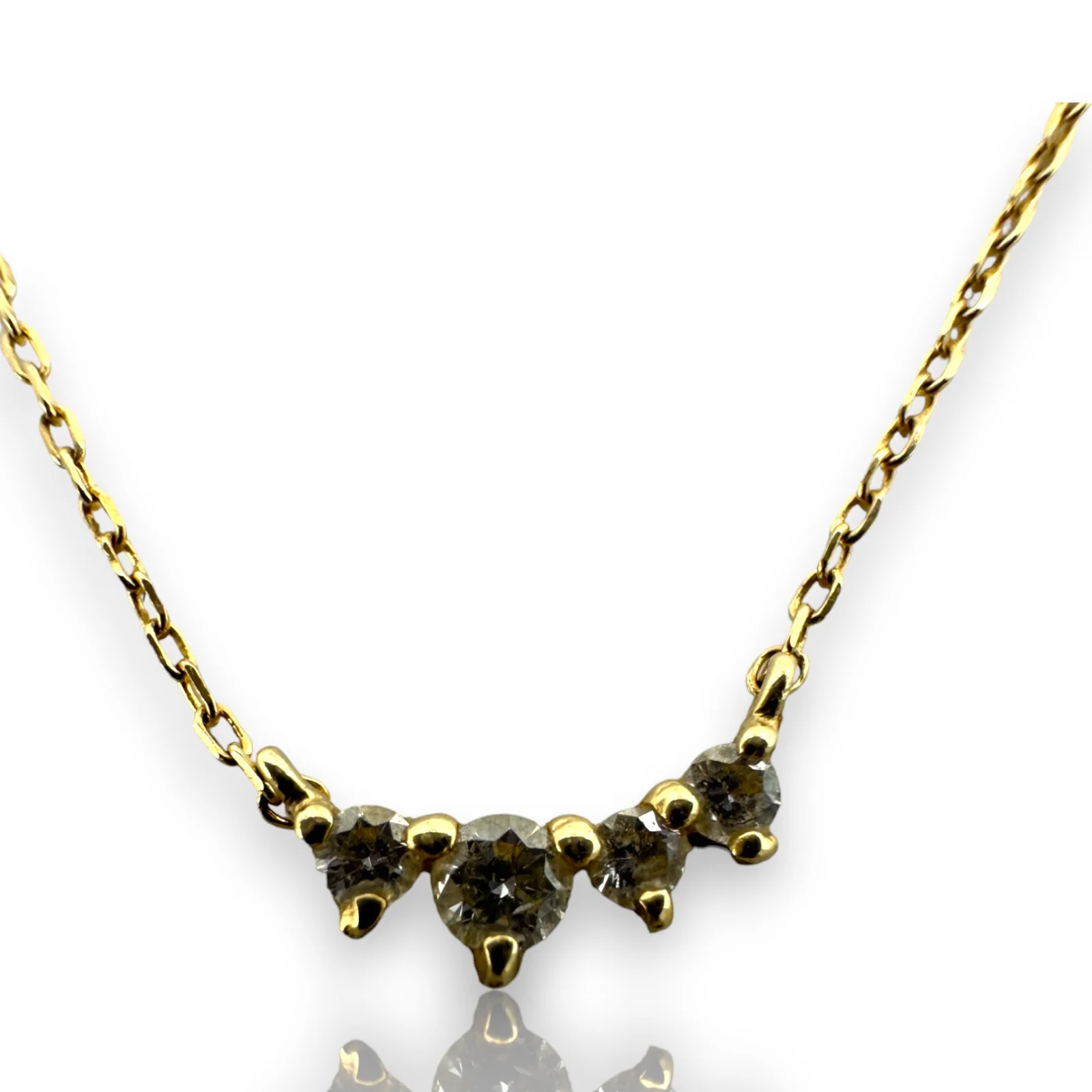 Solid 14kt Yellow Gold and Diamond Dainty Crescent Shape Everyday Necklace with Adjustable 16"-18" Chain - Image 2