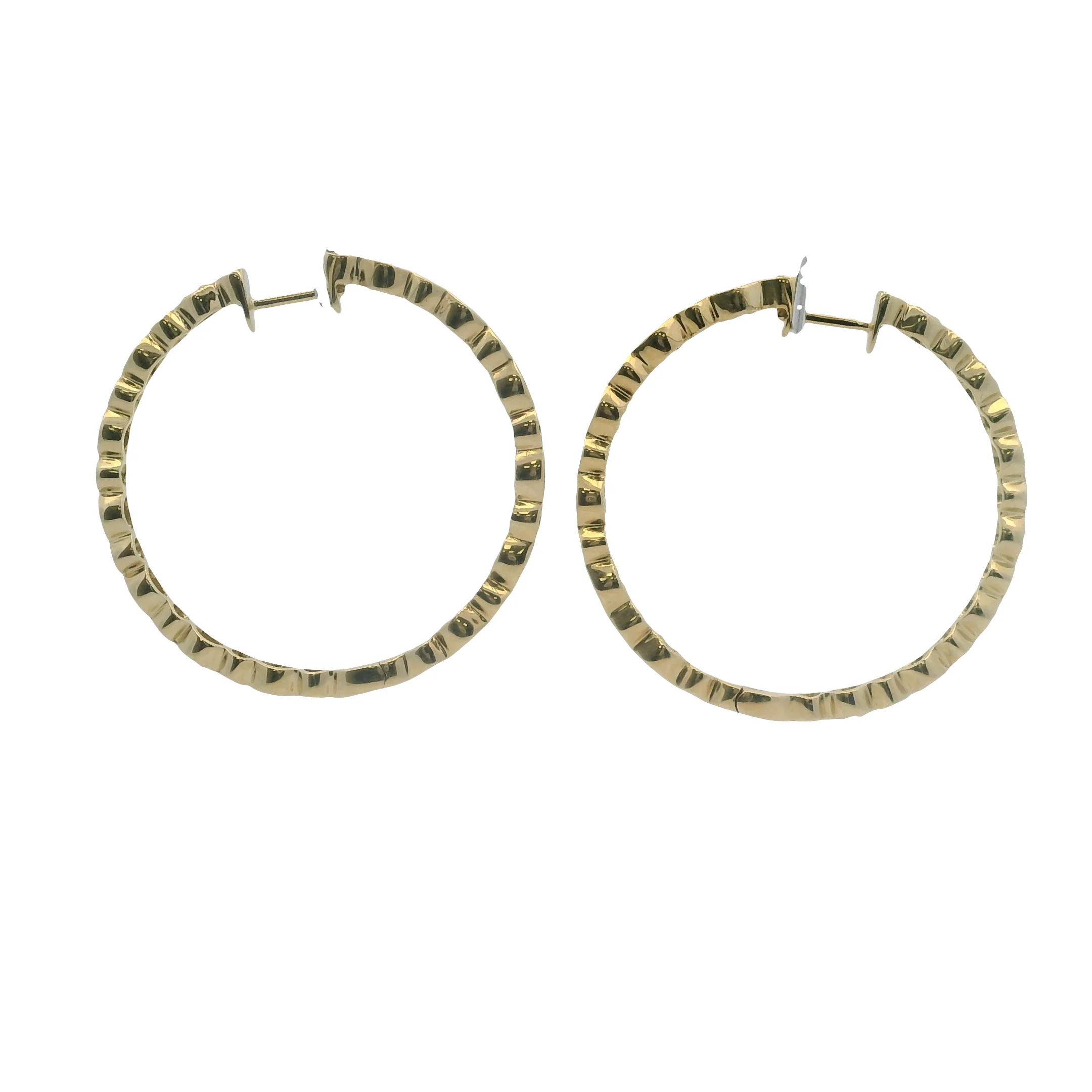 Solid 14kt Yellow Gold and Diamond Inside and Out 1.3" 38mm Long Hoops - Image 2