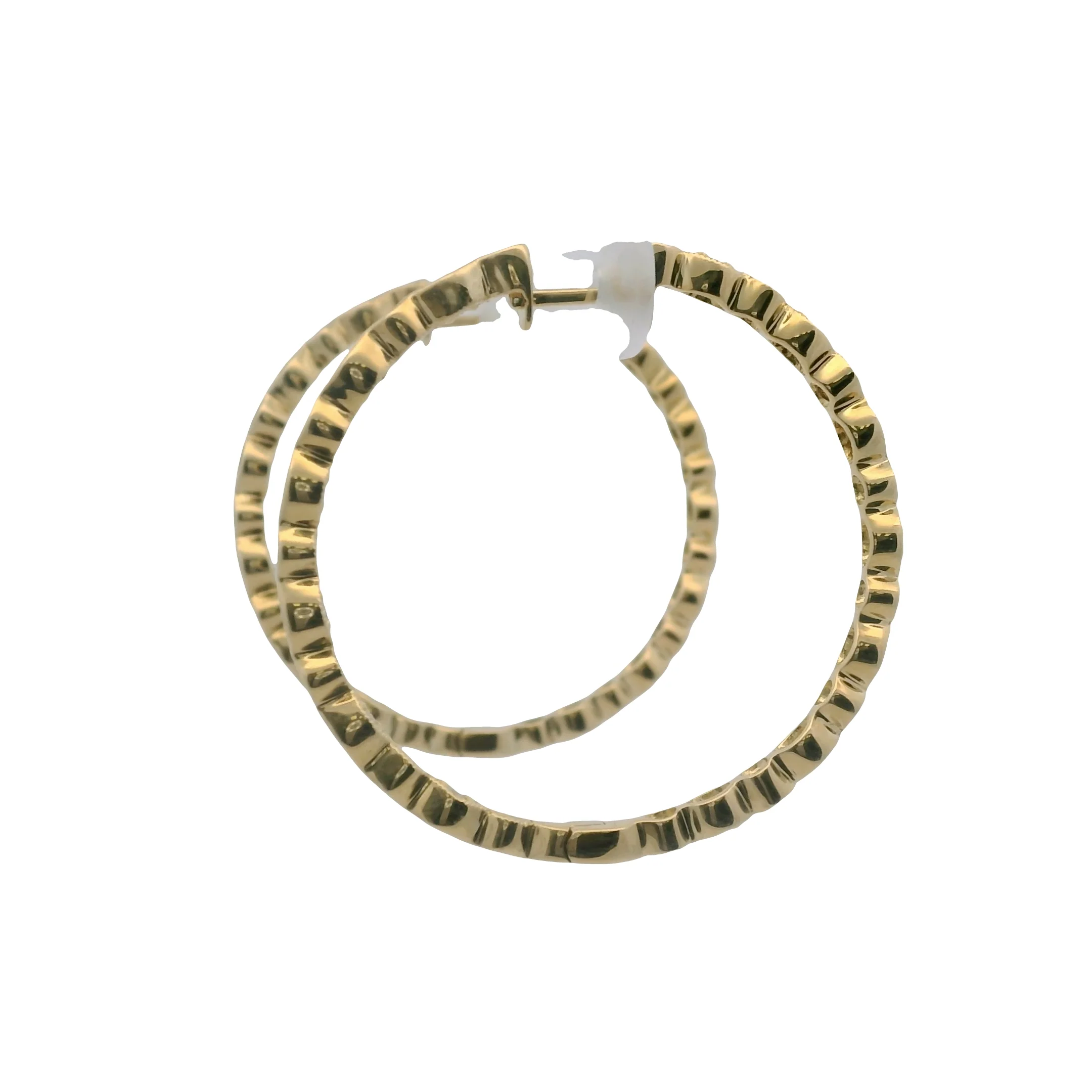 Solid 14kt Yellow Gold and Diamond Inside and Out 1.3" 38mm Long Hoops - Image 5