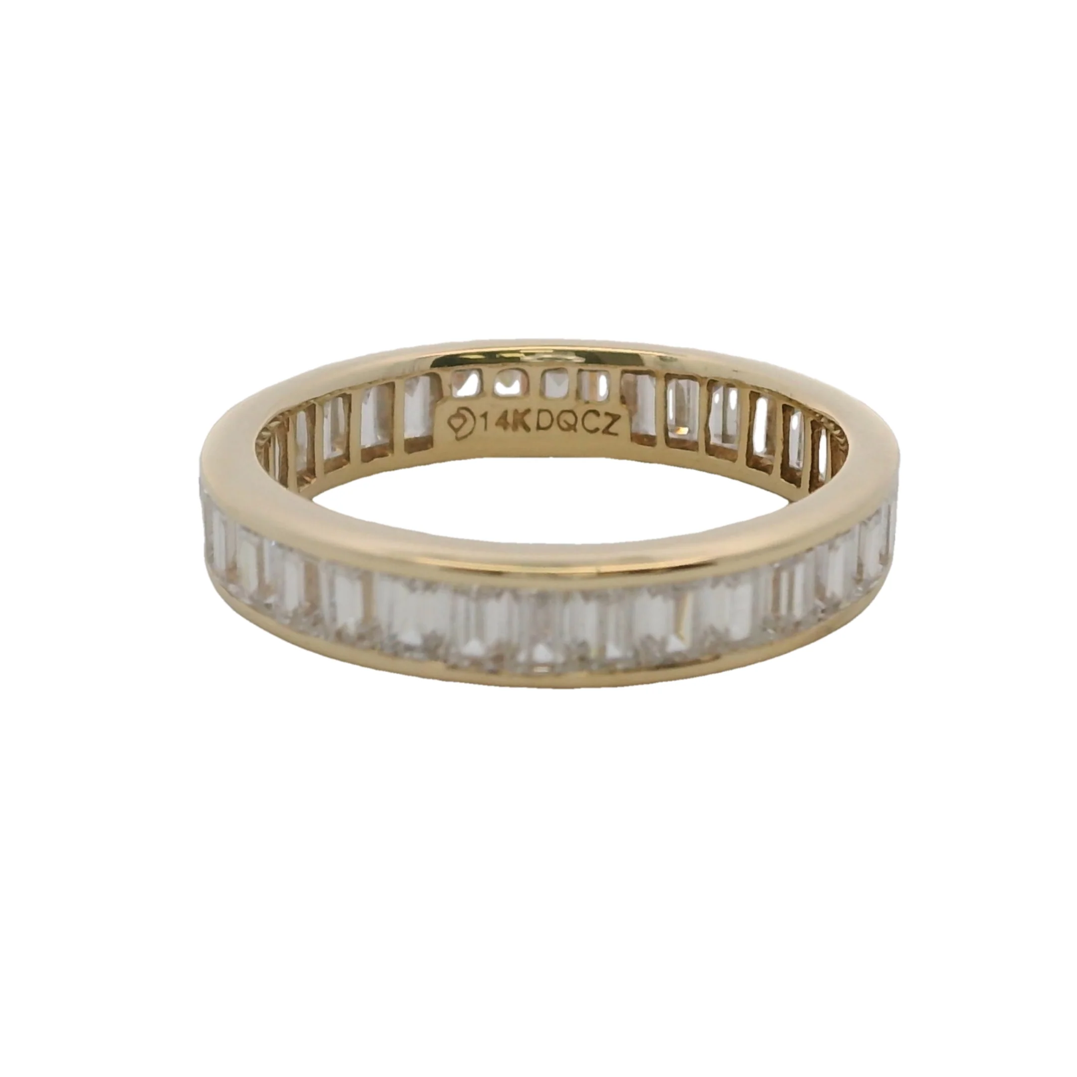 Solid 14kt Yellow Gold and Emerald Cut Channel Set CZ Cubic Zirconia Eternity Ring Size 8 - Image 2