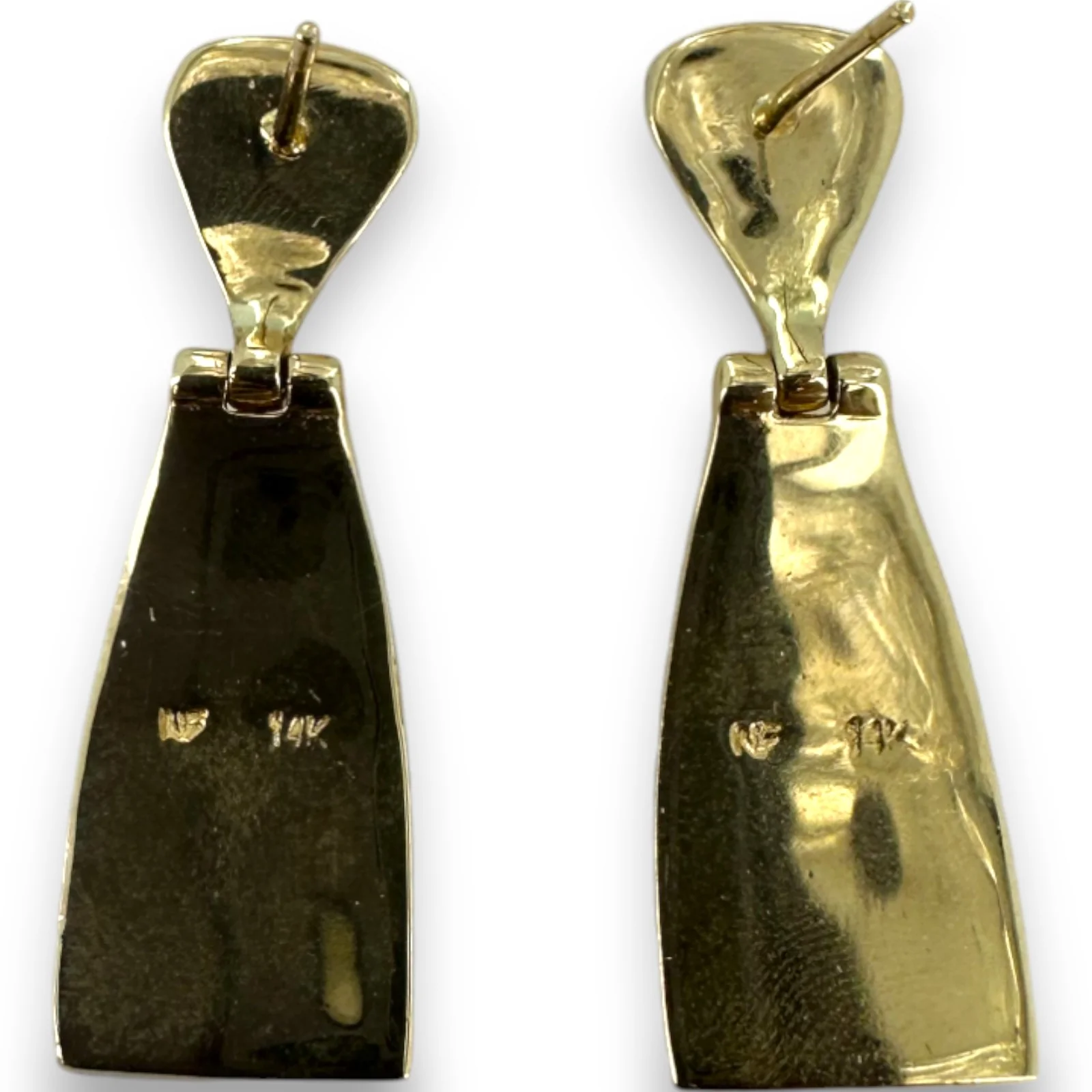 Solid 14kt Yellow Gold and Inlaid Vivid Fire Opal 1.33" Long Drop/Dangle Earrings - Image 4