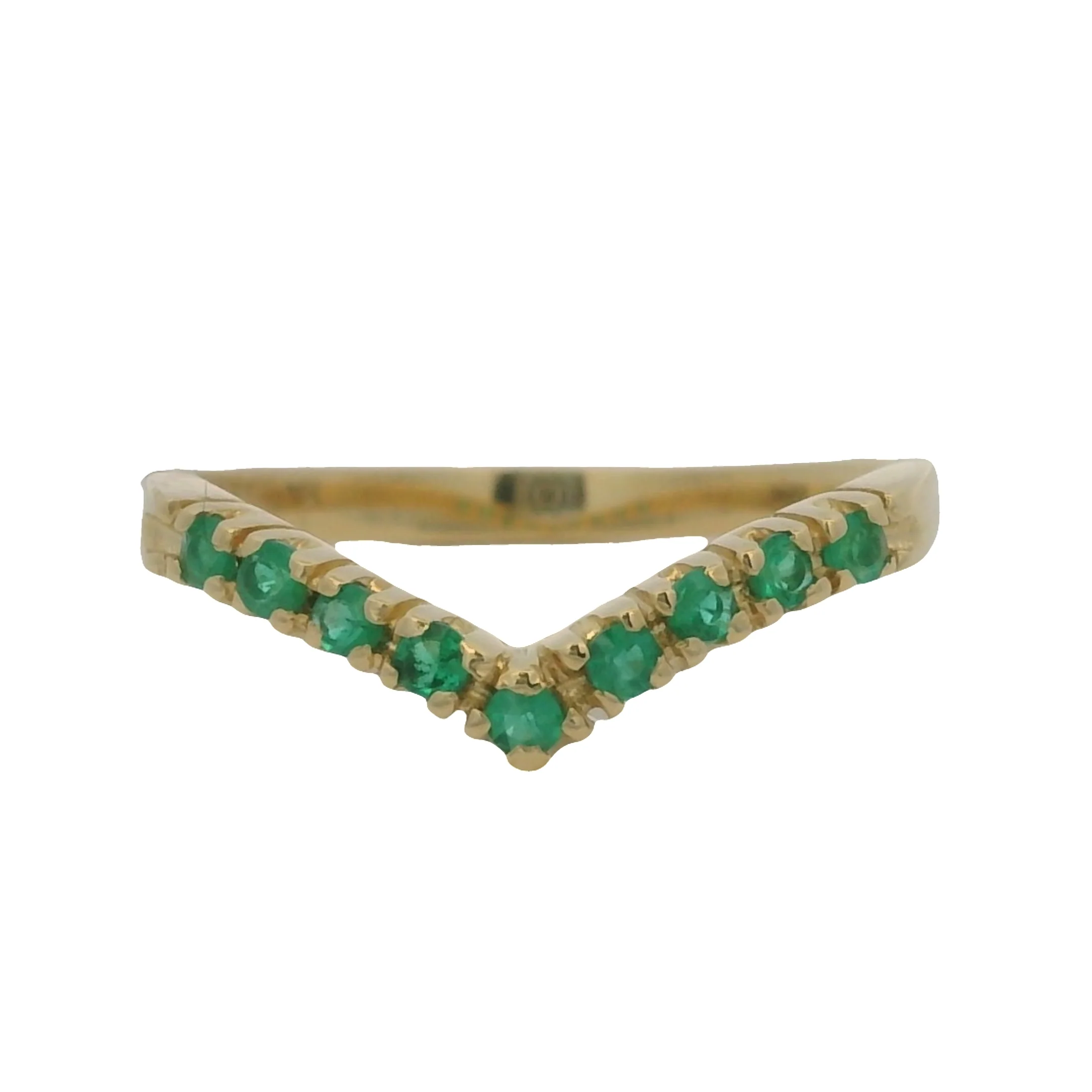 Solid 14kt Yellow Gold and Lab Emerald Chevron Crown Accent Ring Size 7.5 - Image 2