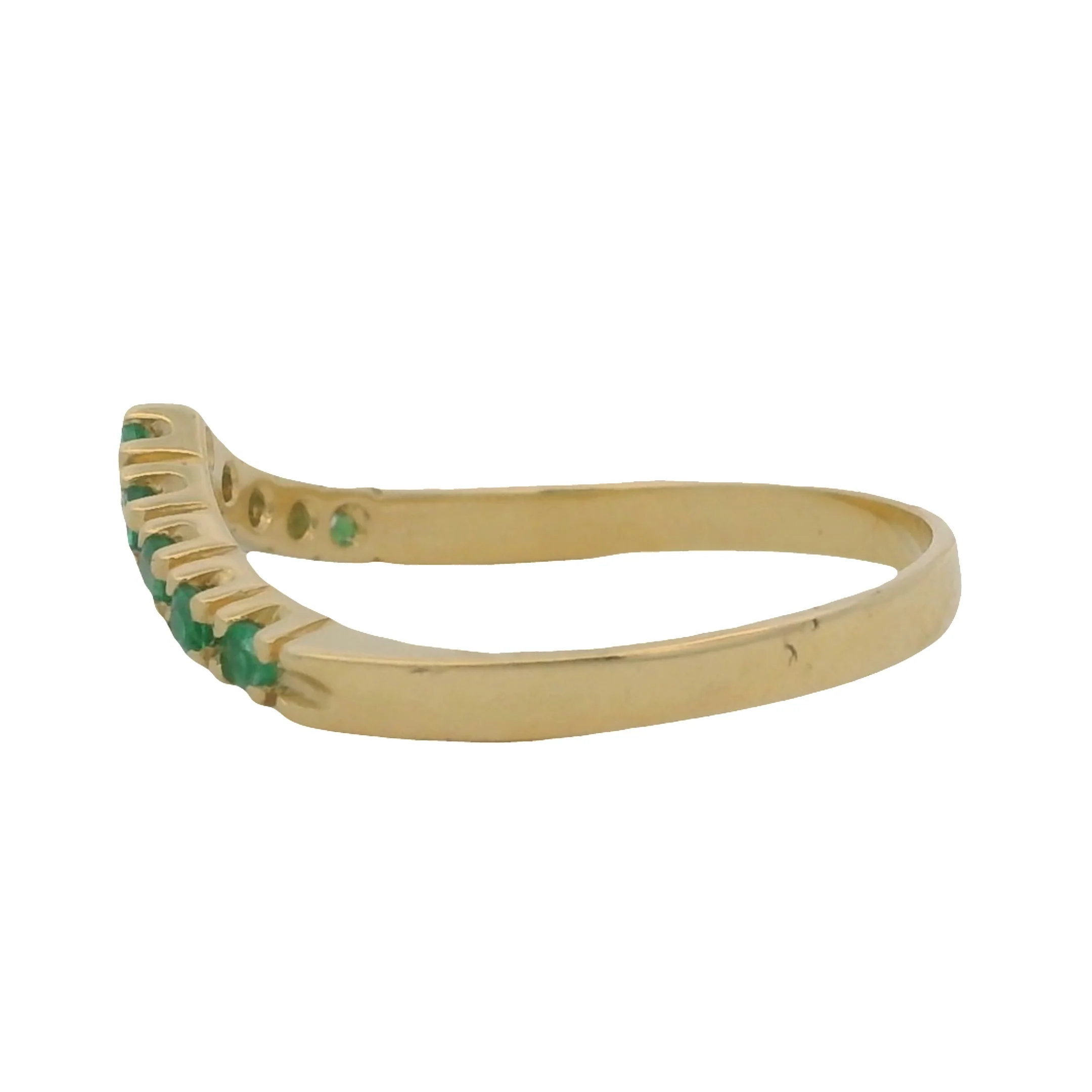 Solid 14kt Yellow Gold and Lab Emerald Chevron Crown Accent Ring Size 7.5 - Image 4