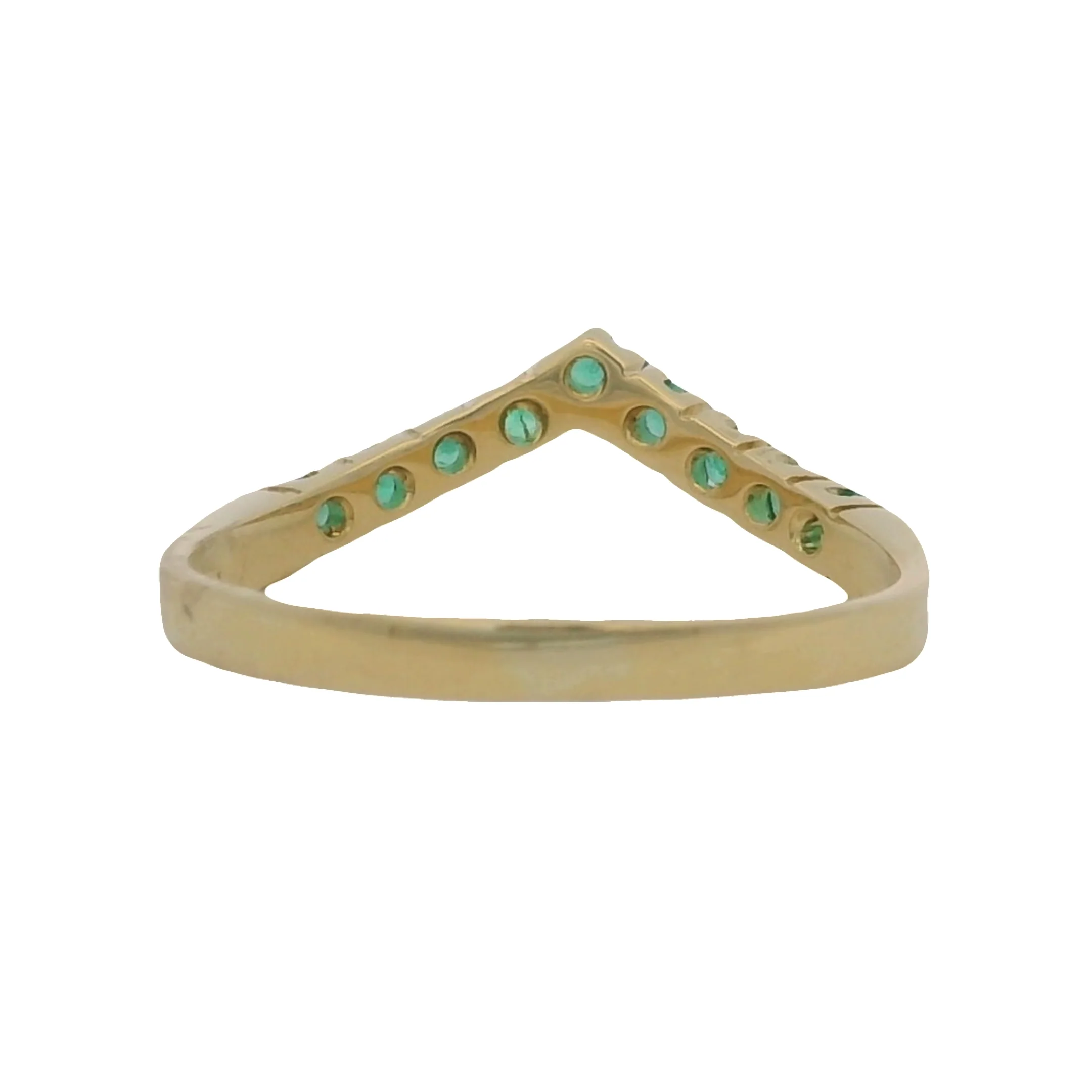 Solid 14kt Yellow Gold and Lab Emerald Chevron Crown Accent Ring Size 7.5 - Image 5