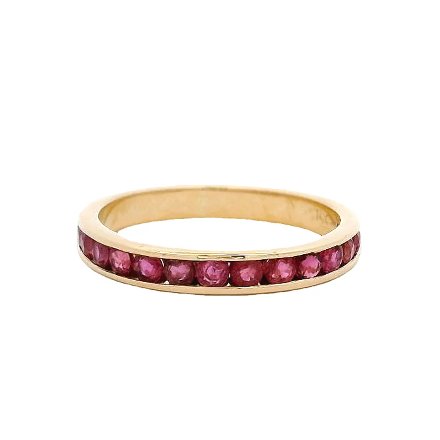 Solid 14kt Yellow Gold and Natural Ruby Half-Eternity Channel-Set 3mm Stacking Band Size 5.5