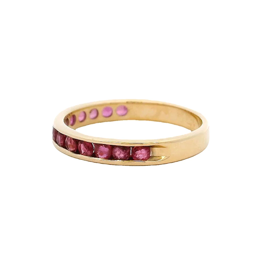 Solid 14kt Yellow Gold and Natural Ruby Half-Eternity Channel-Set 3mm Stacking Band Size 5.5 - Image 2