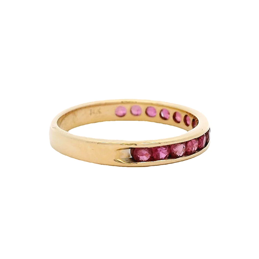 Solid 14kt Yellow Gold and Natural Ruby Half-Eternity Channel-Set 3mm Stacking Band Size 5.5 - Image 3