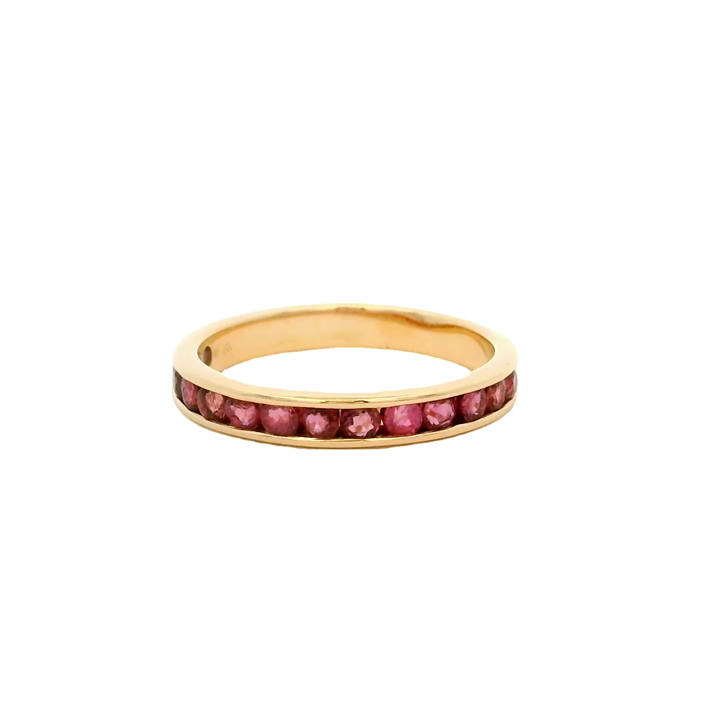 Solid 14kt Yellow Gold and Natural Ruby Half-Eternity Channel-Set 3mm Stacking Band Size 5.5 - Image 4