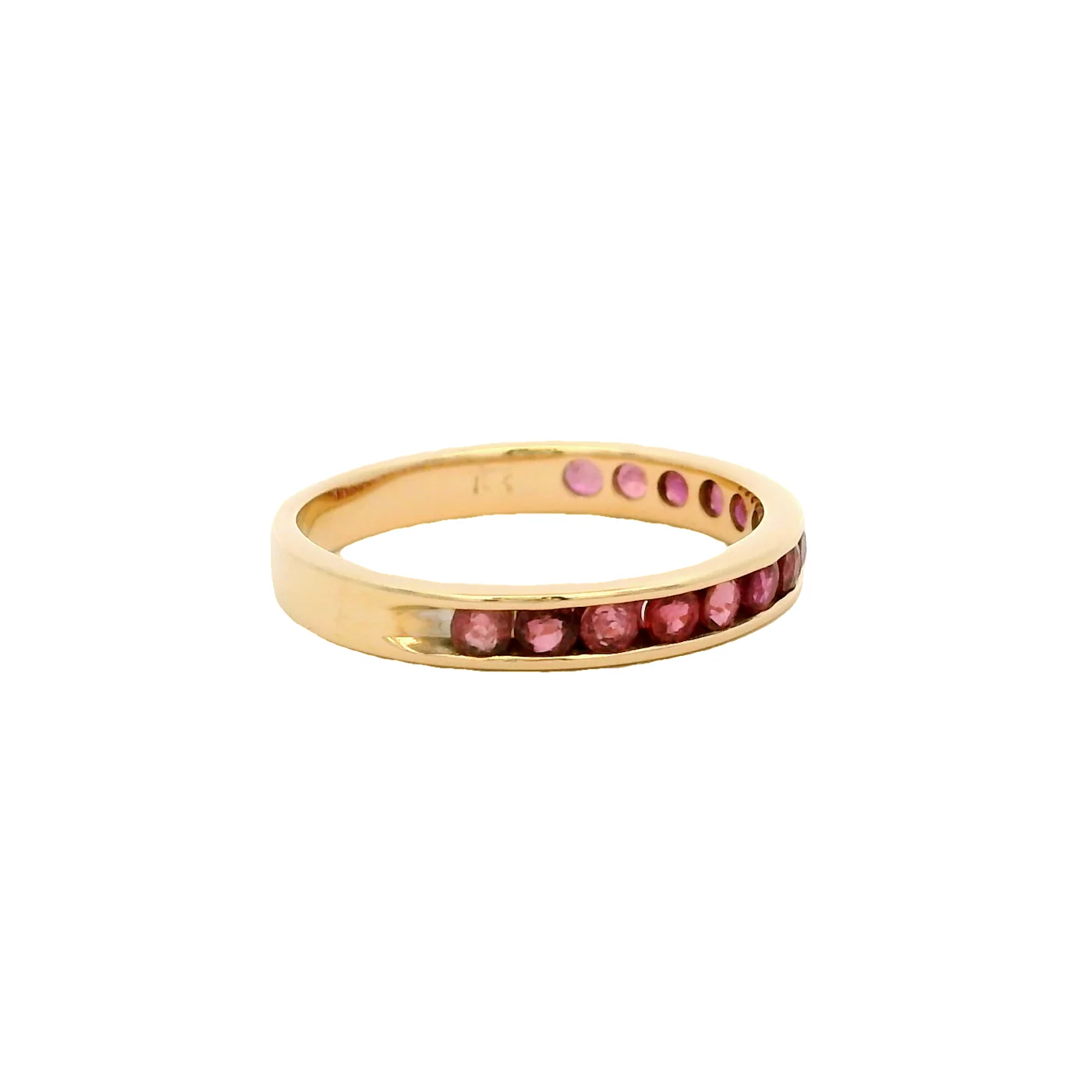 Solid 14kt Yellow Gold and Natural Ruby Half-Eternity Channel-Set 3mm Stacking Band Size 5.5 - Image 5