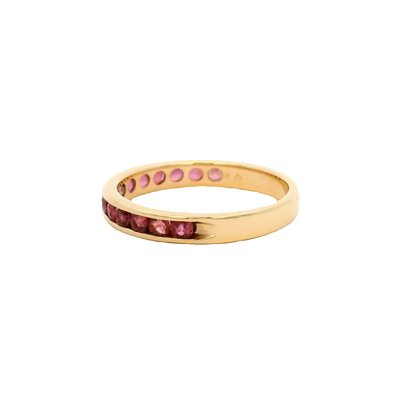 Solid 14kt Yellow Gold and Natural Ruby Half-Eternity Channel-Set 3mm Stacking Band Size 5.5 - Image 6