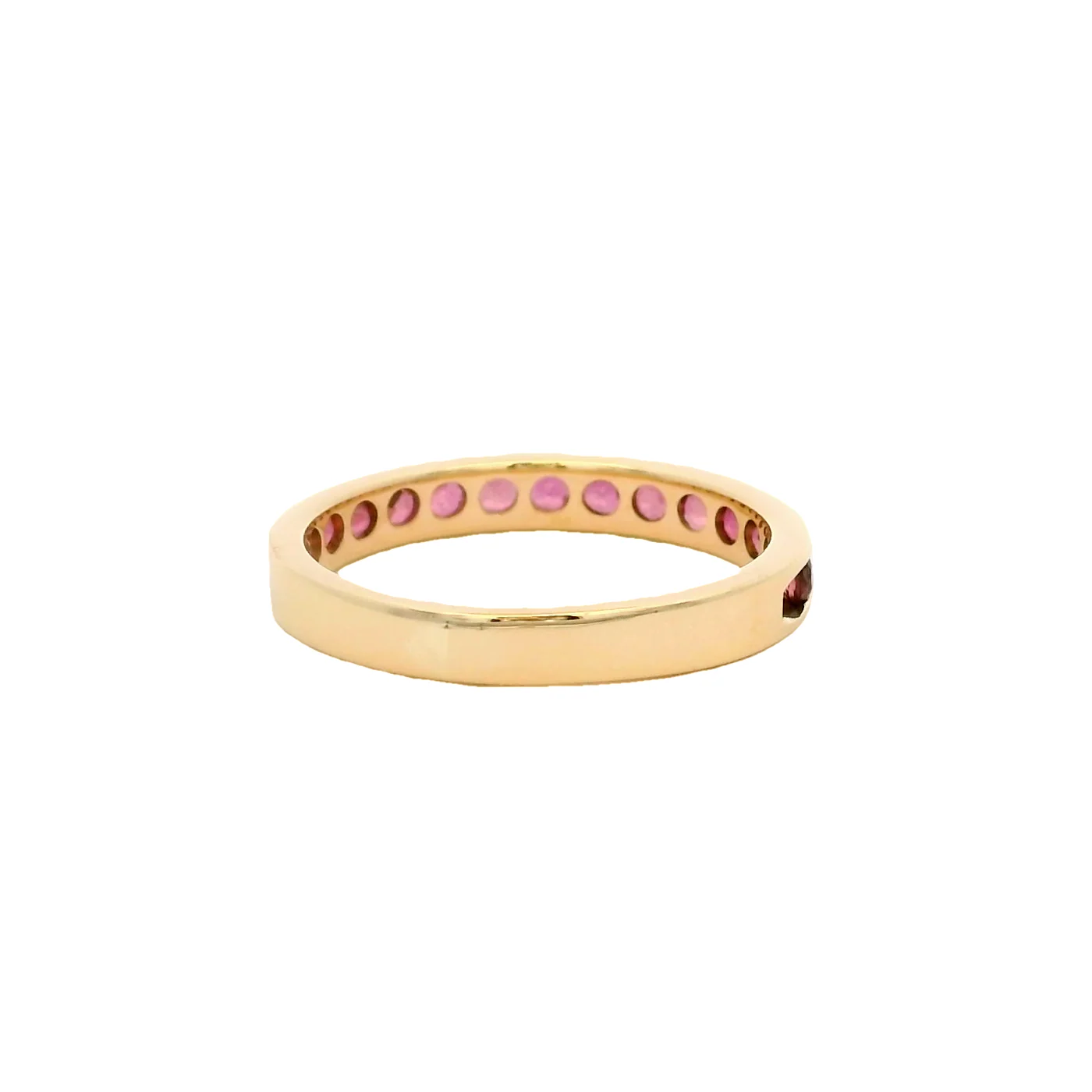 Solid 14kt Yellow Gold and Natural Ruby Half-Eternity Channel-Set 3mm Stacking Band Size 5.5 - Image 7