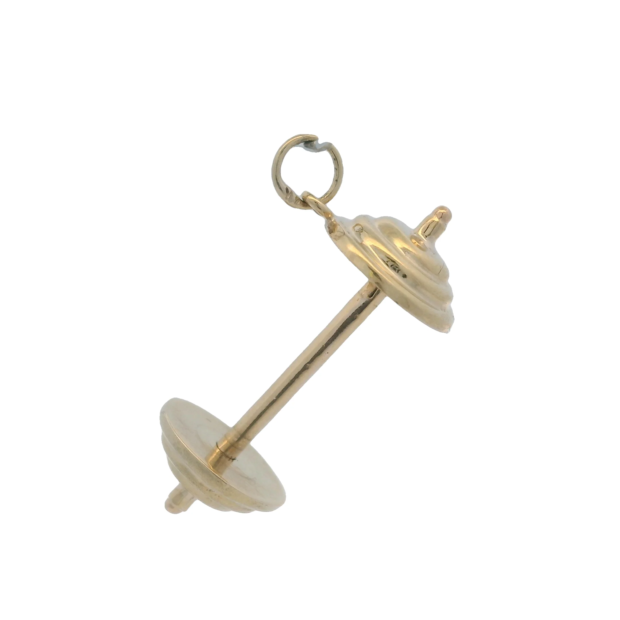 Solid 14kt Yellow Gold Barbell Drop/Dangle Charm/Pendant