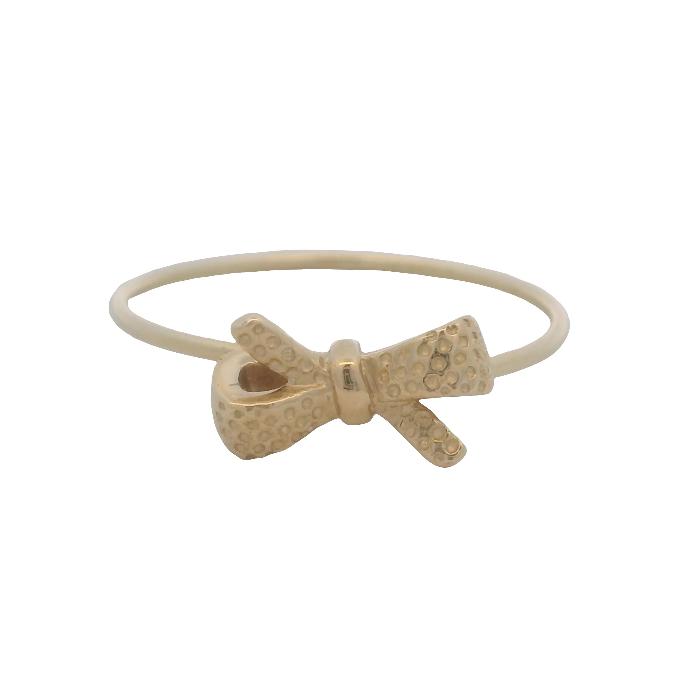 Solid 14kt Yellow Gold Dainty Thin Dotted Bow Ring Size 7