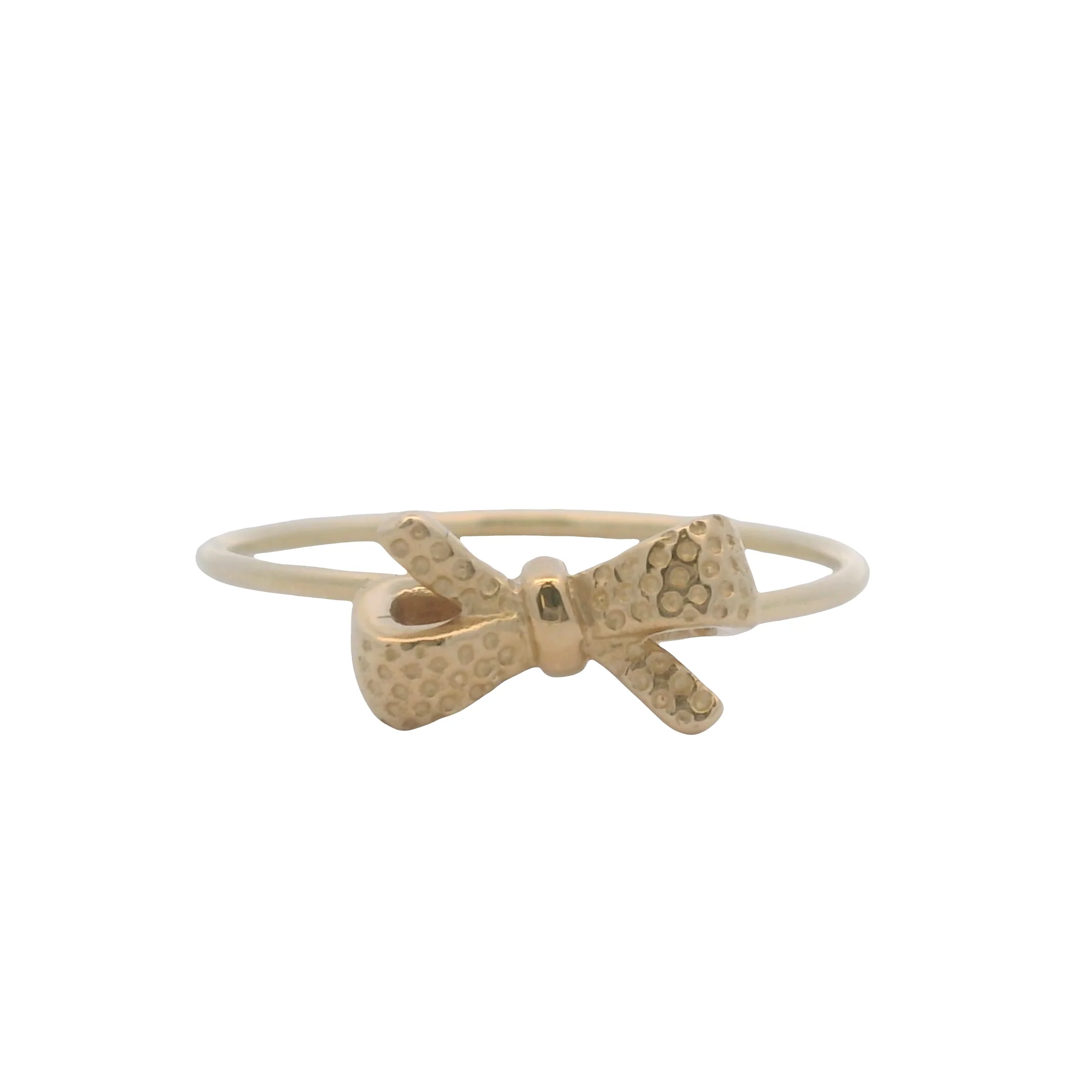 Solid 14kt Yellow Gold Dainty Thin Dotted Bow Ring Size 7 - Image 2