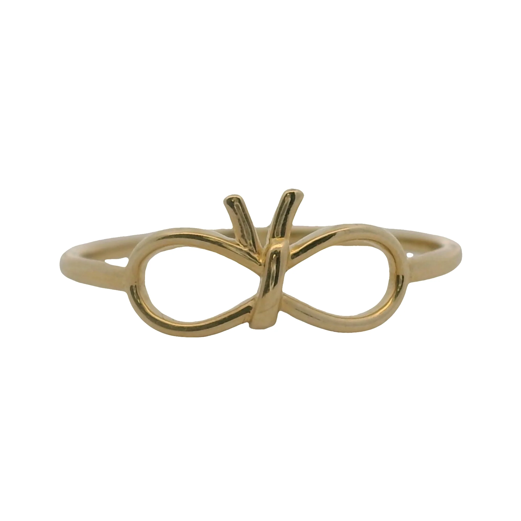 Solid 14kt Yellow Gold Thin Dainty Bow Ribbon Ring Made In Turkey Size 7 - Image 2