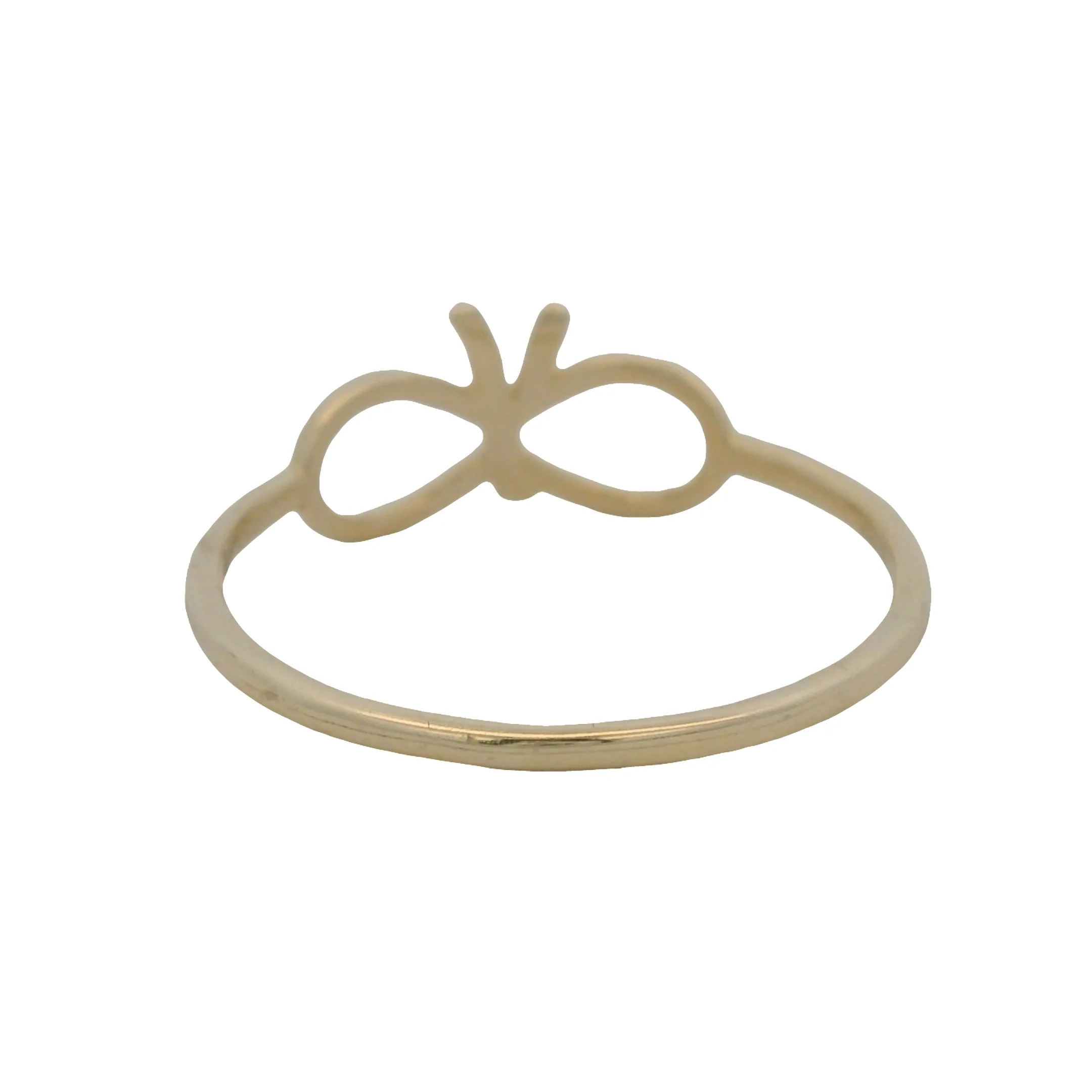 Solid 14kt Yellow Gold Thin Dainty Bow Ribbon Ring Made In Turkey Size 7 - Image 8