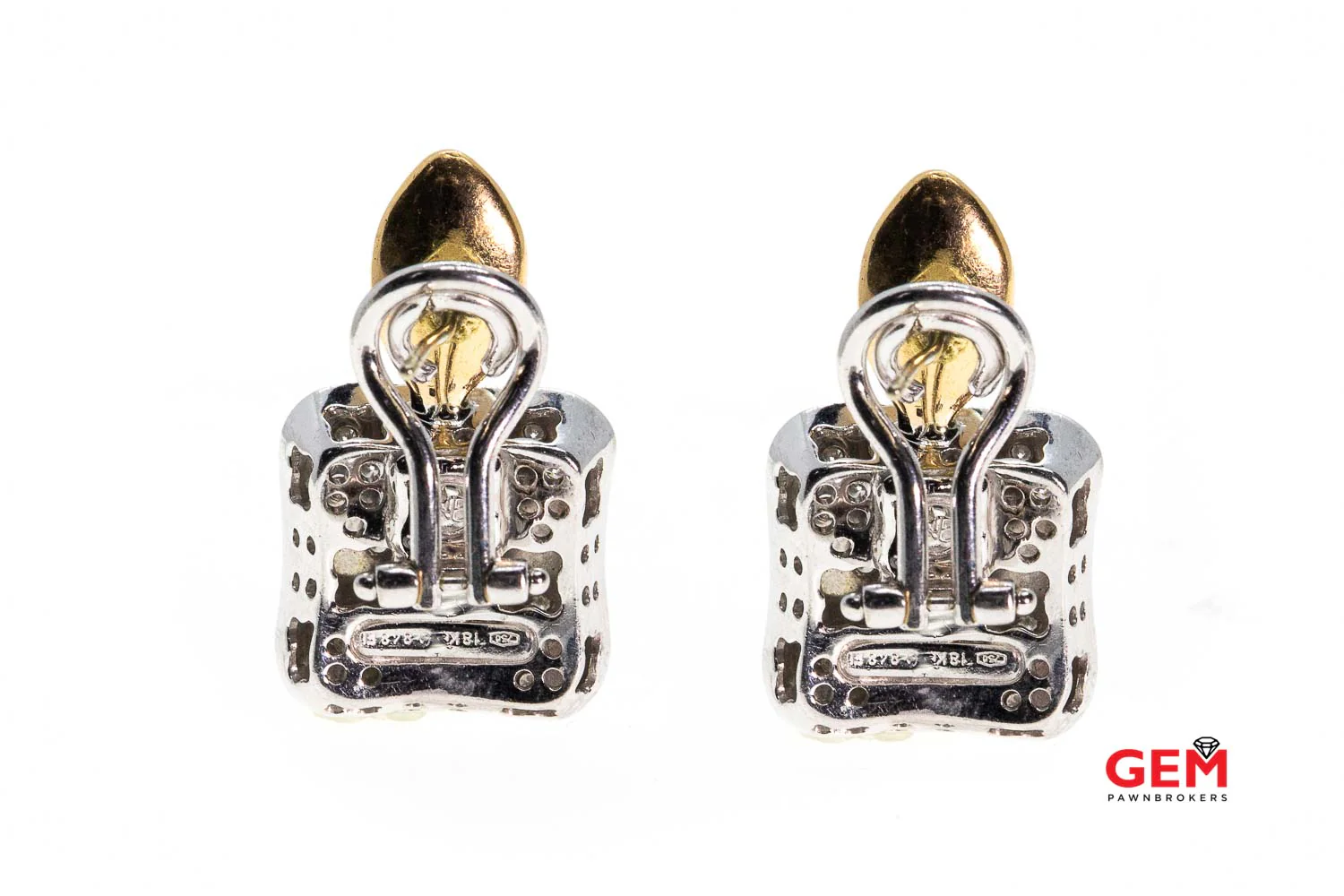 Solid 18K 750 Solid White Yellow Gold Diamond Floral Flower Drop Earrings - Image 3