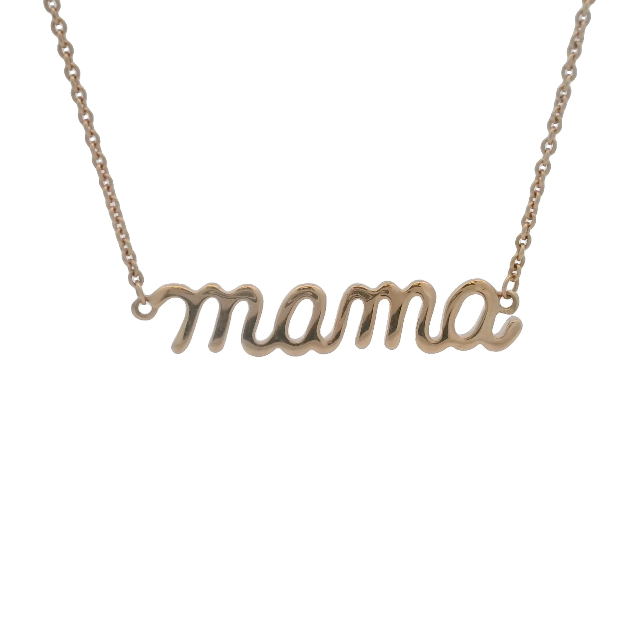 Solid 18kt Rose Gold "Mama" Script 18" Adjustable Chain Necklace - Image 2