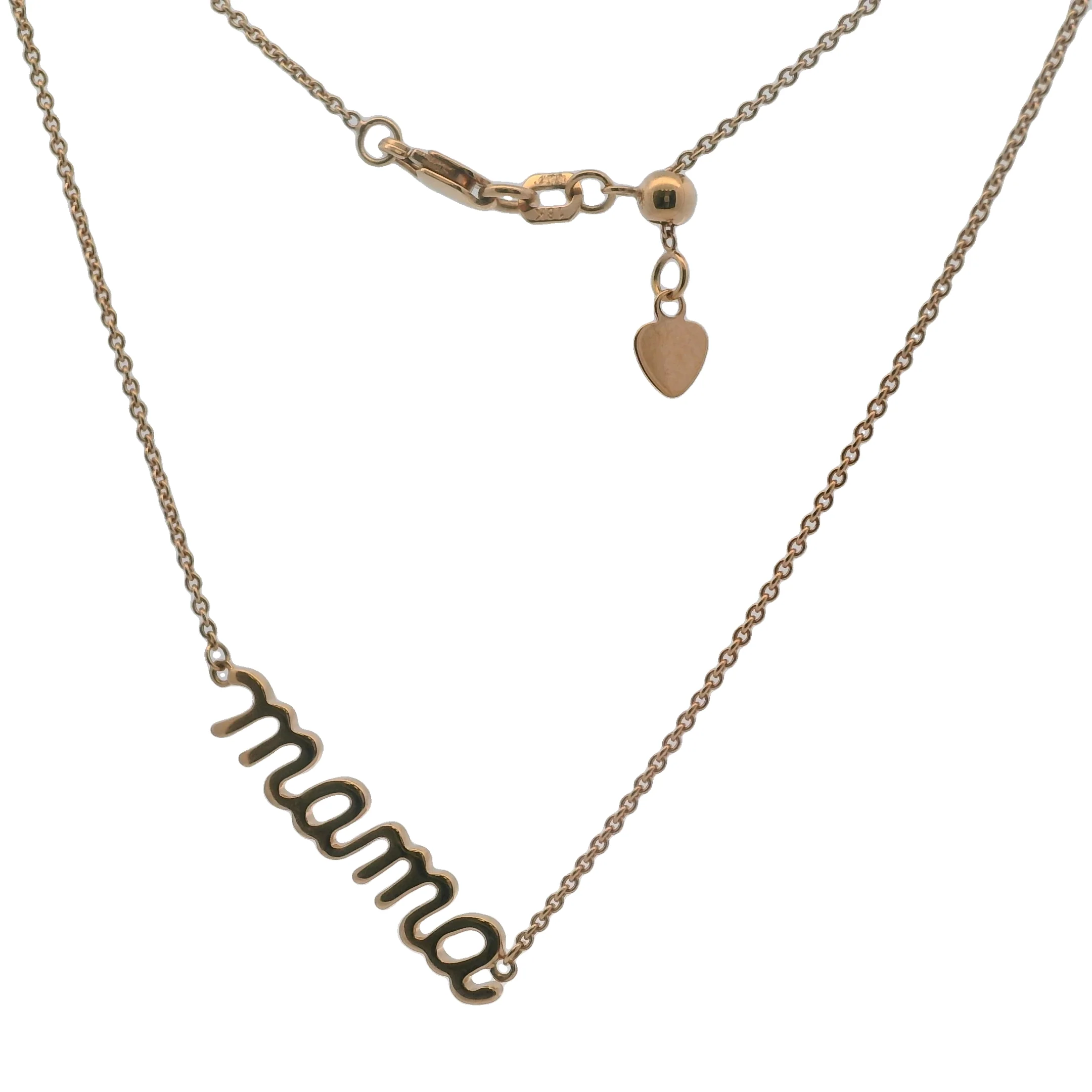 Solid 18kt Rose Gold "Mama" Script 18" Adjustable Chain Necklace - Image 4