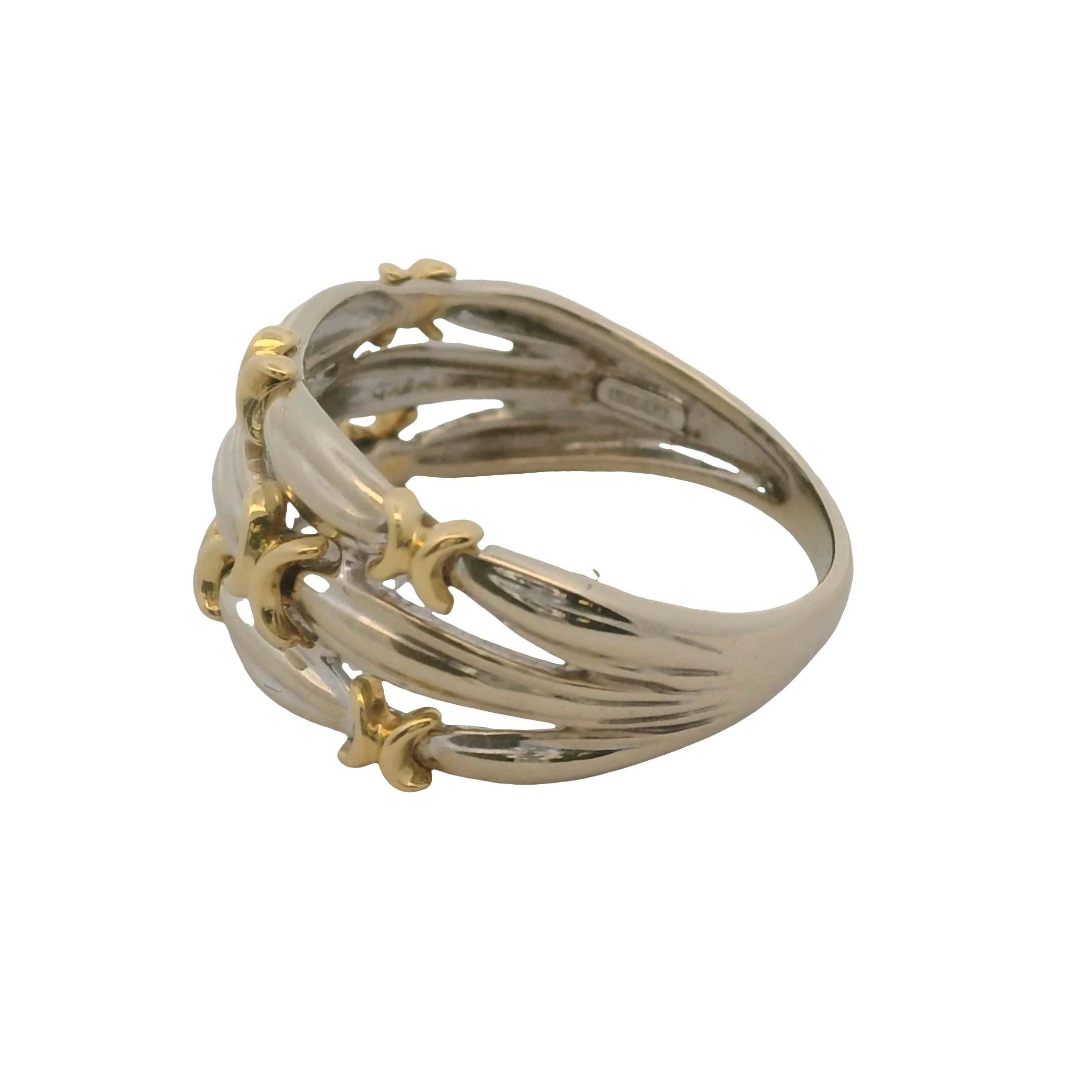 Solid 18kt White and Yellow Gold 3-Band Faux Stack Ring Size 6 - Image 2