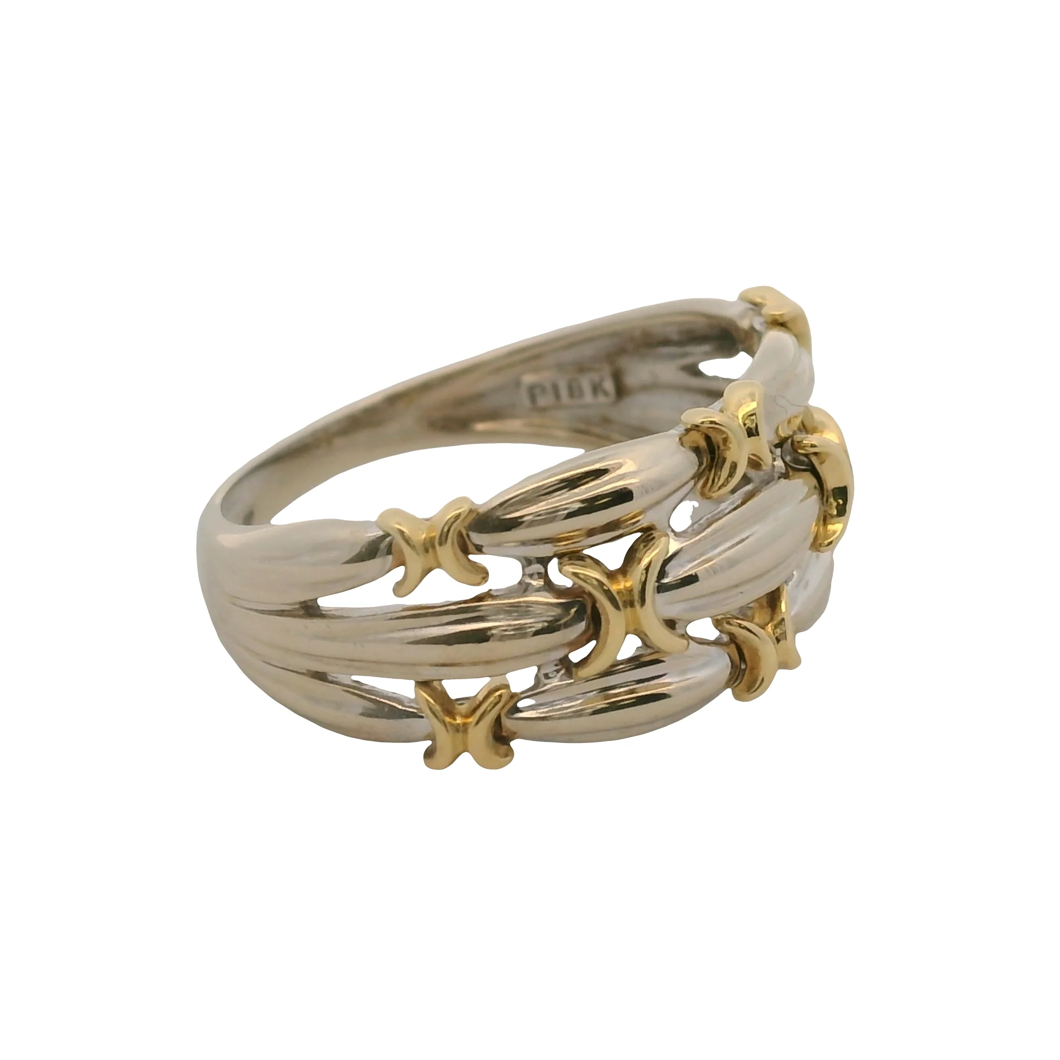 Solid 18kt White and Yellow Gold 3-Band Faux Stack Ring Size 6 - Image 3