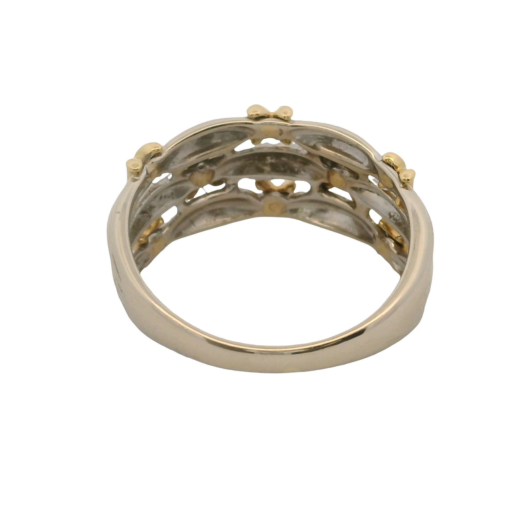 Solid 18kt White and Yellow Gold 3-Band Faux Stack Ring Size 6 - Image 4