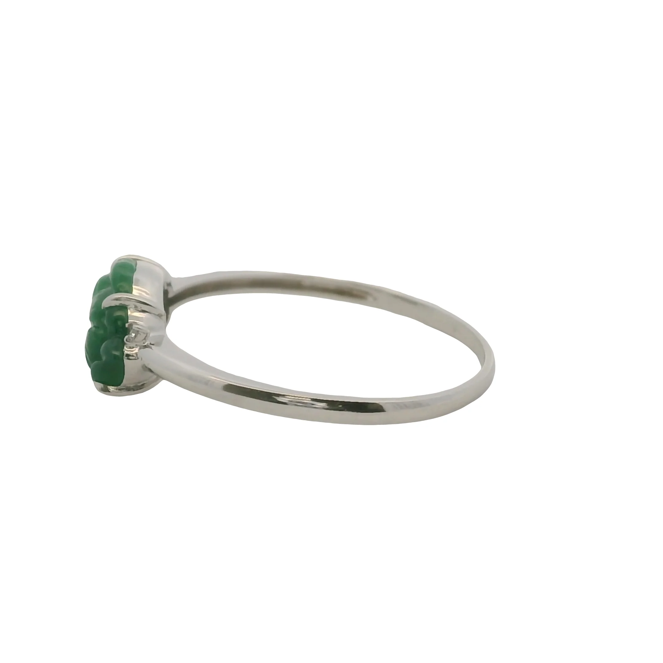 Solid 18kt White Gold and Carved Jade Flower and Diamond Ring Size 7.25 - Image 5