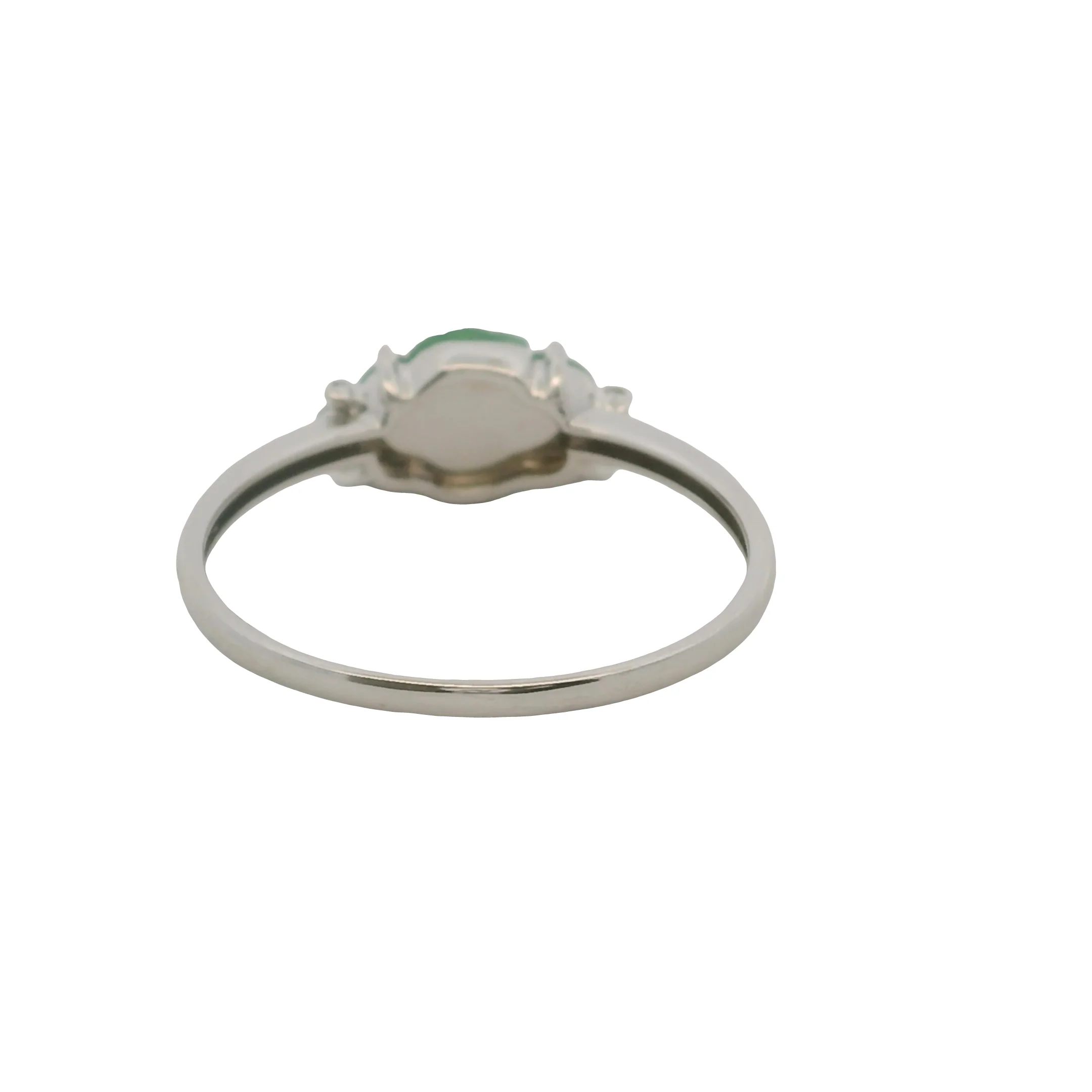 Solid 18kt White Gold and Carved Jade Flower and Diamond Ring Size 7.25 - Image 7