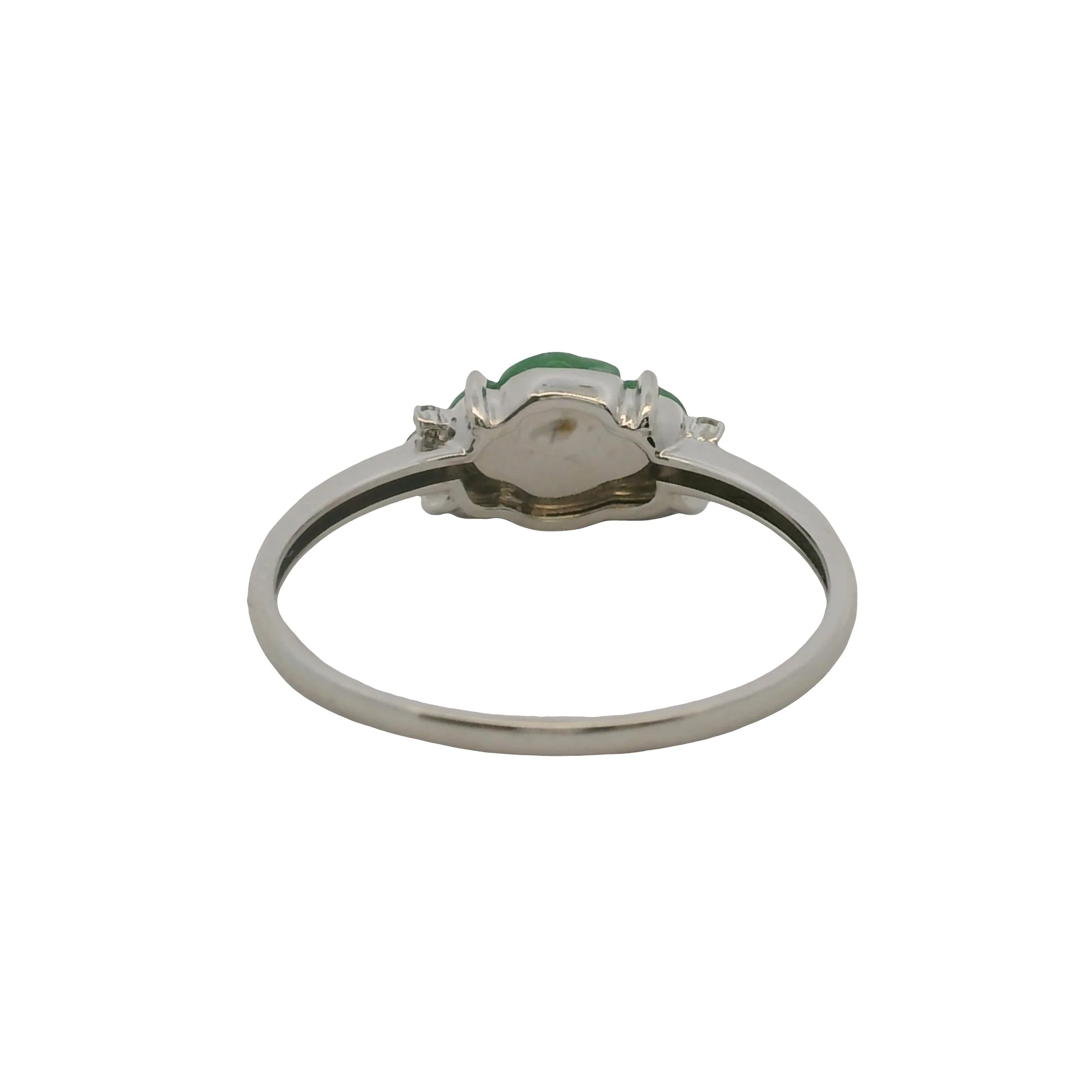 Solid 18kt White Gold and Carved Jade Flower and Diamond Ring Size 7.25 - Image 8