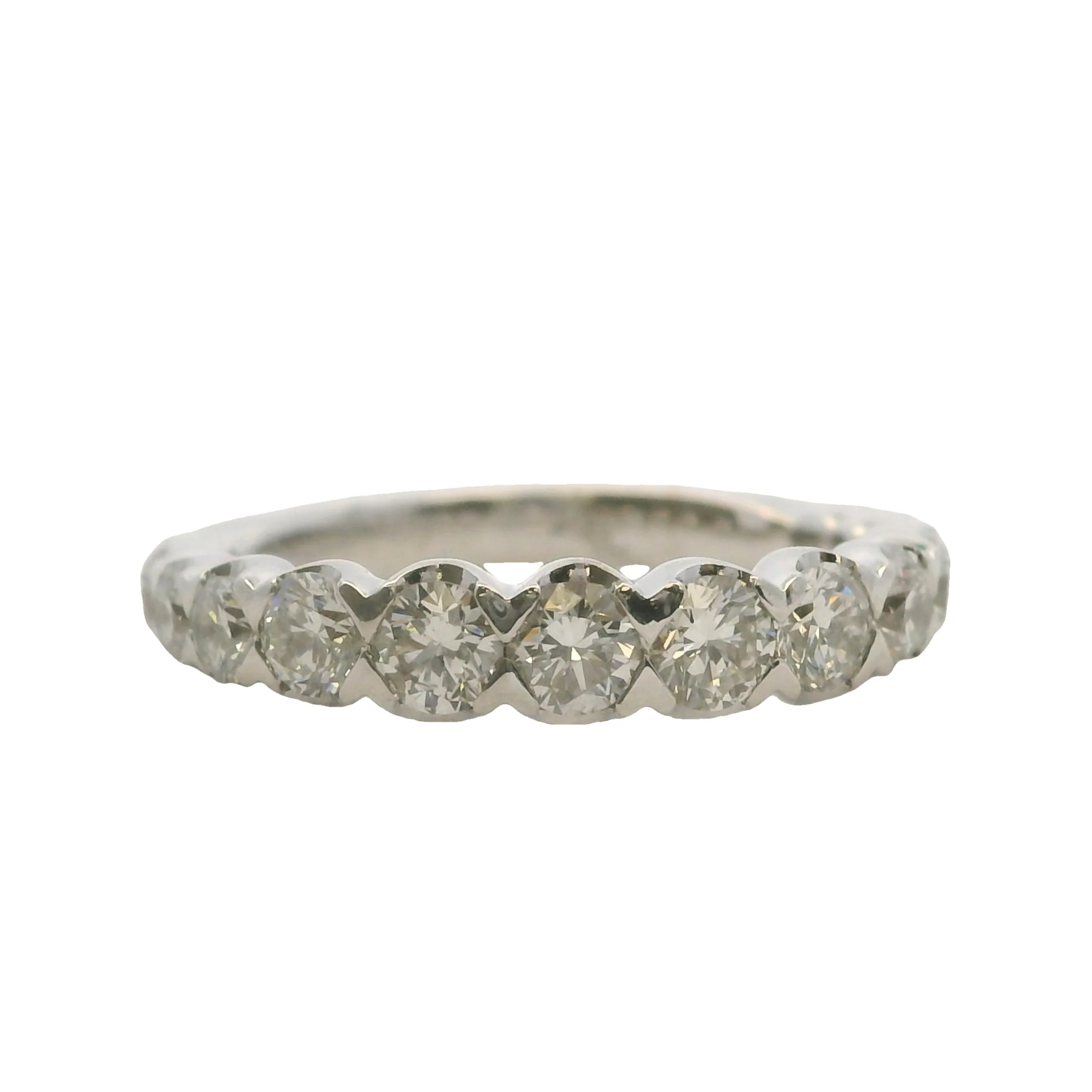 Solid 18kt White Gold and Graduated Diamond Half-Eternity Wedding Band Ring Size 3.5