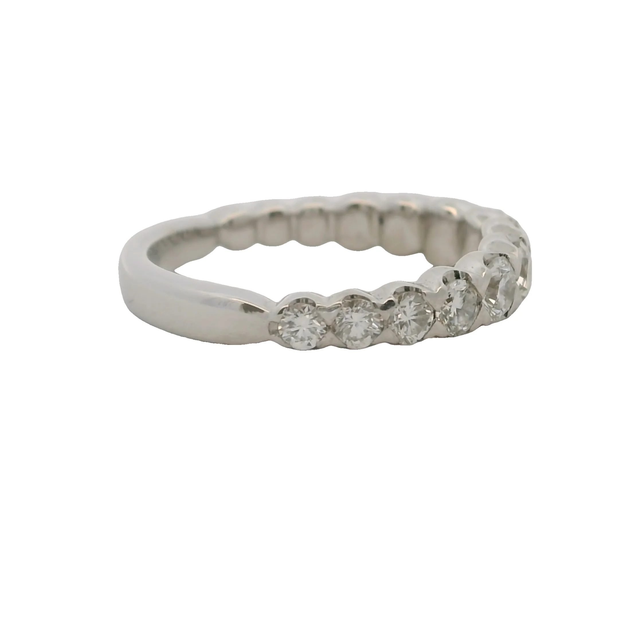 Solid 18kt White Gold and Graduated Diamond Half-Eternity Wedding Band Ring Size 3.5 - Image 2