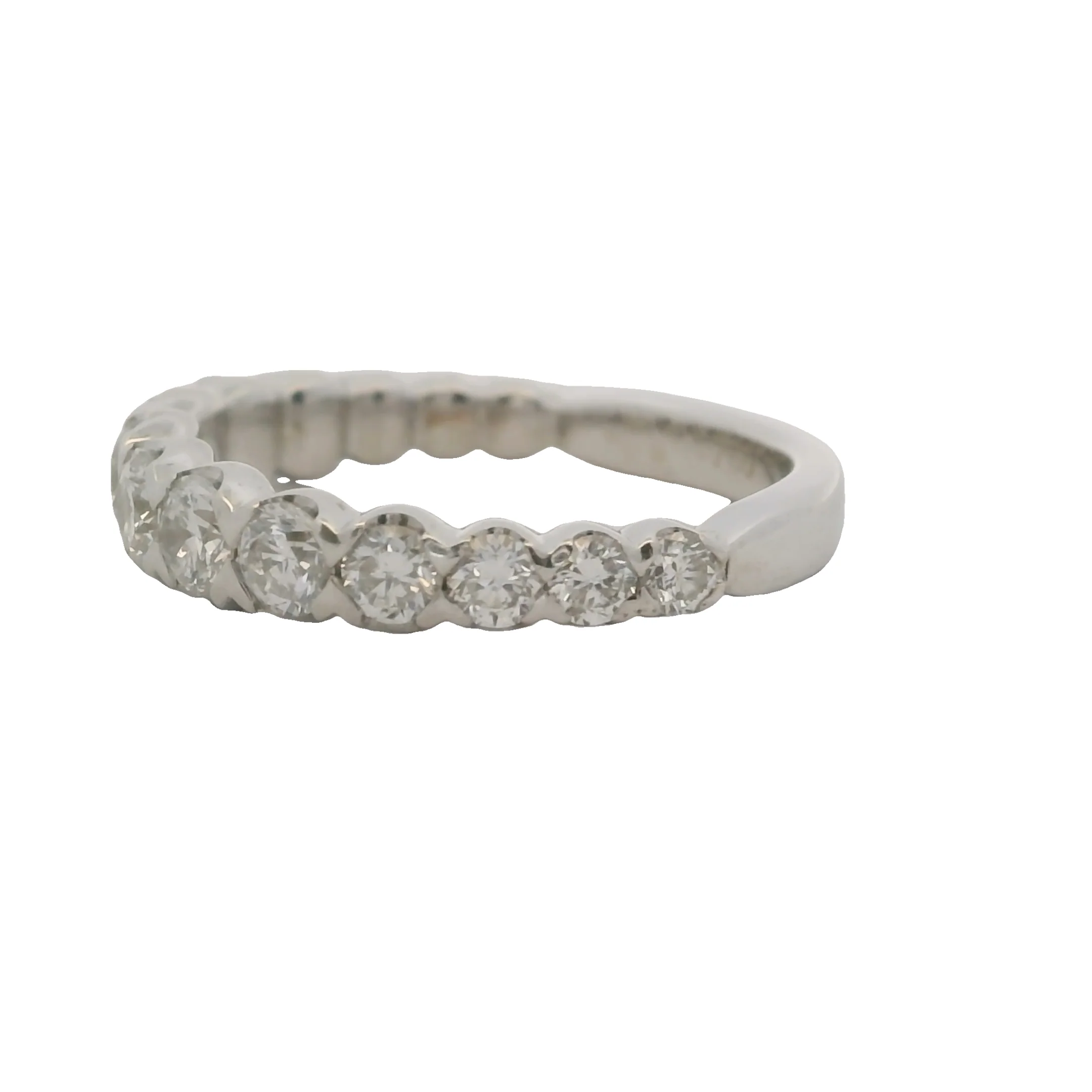 Solid 18kt White Gold and Graduated Diamond Half-Eternity Wedding Band Ring Size 3.5 - Image 3