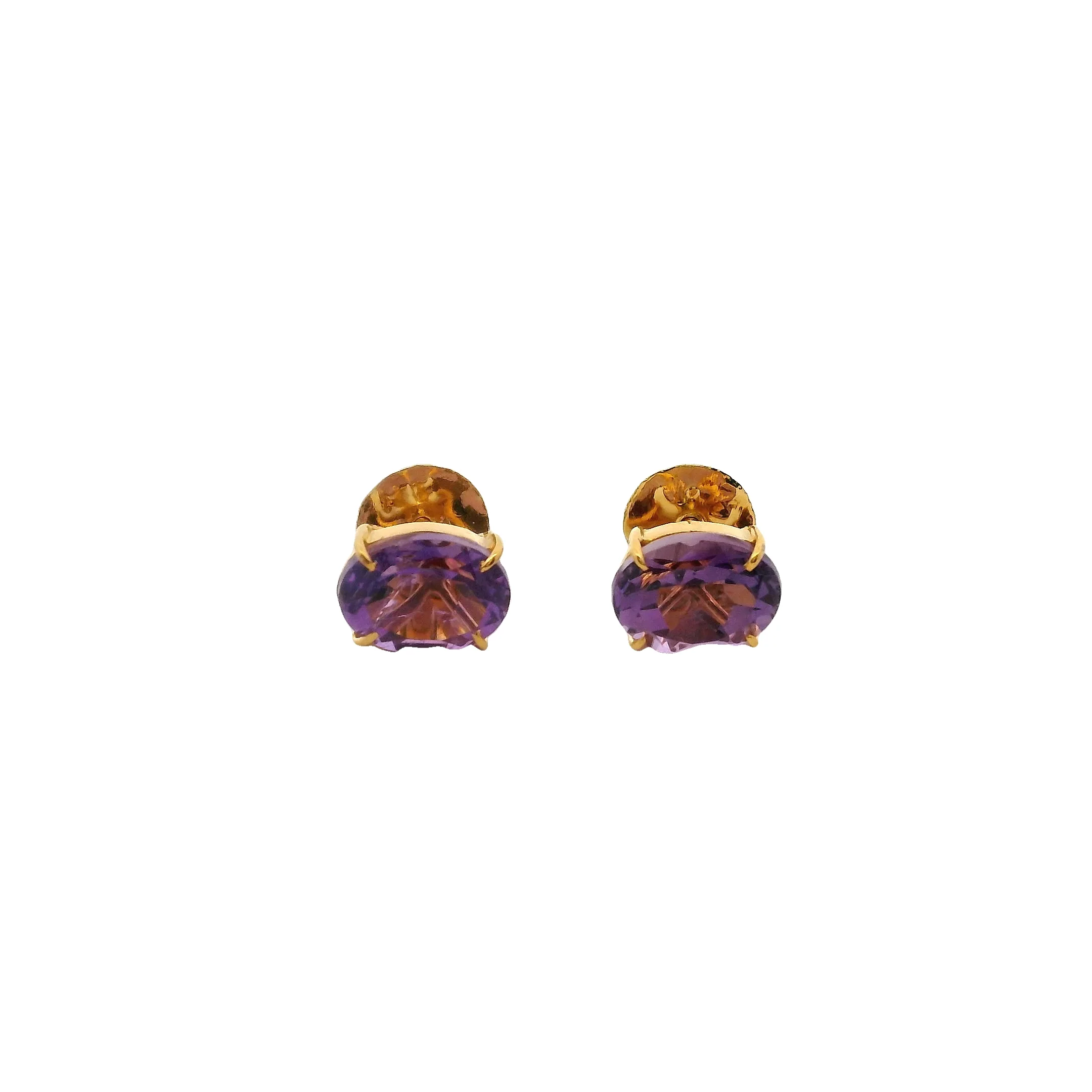 Solid 18kt Yellow Gold Amethyst Oval 8x6mm Stud Pierced Screw-Back Earrings - Image 2