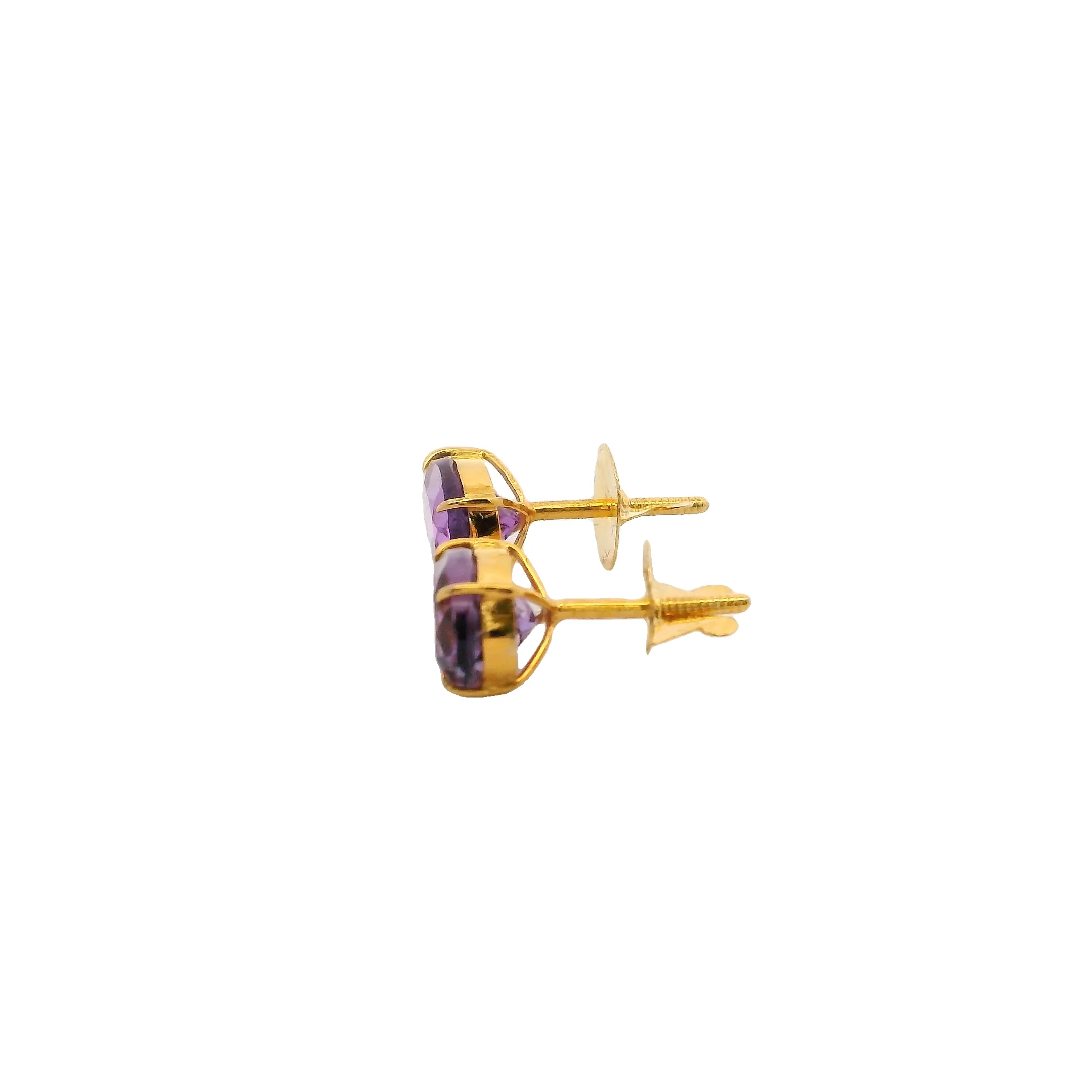 Solid 18kt Yellow Gold Amethyst Oval 8x6mm Stud Pierced Screw-Back Earrings - Image 5