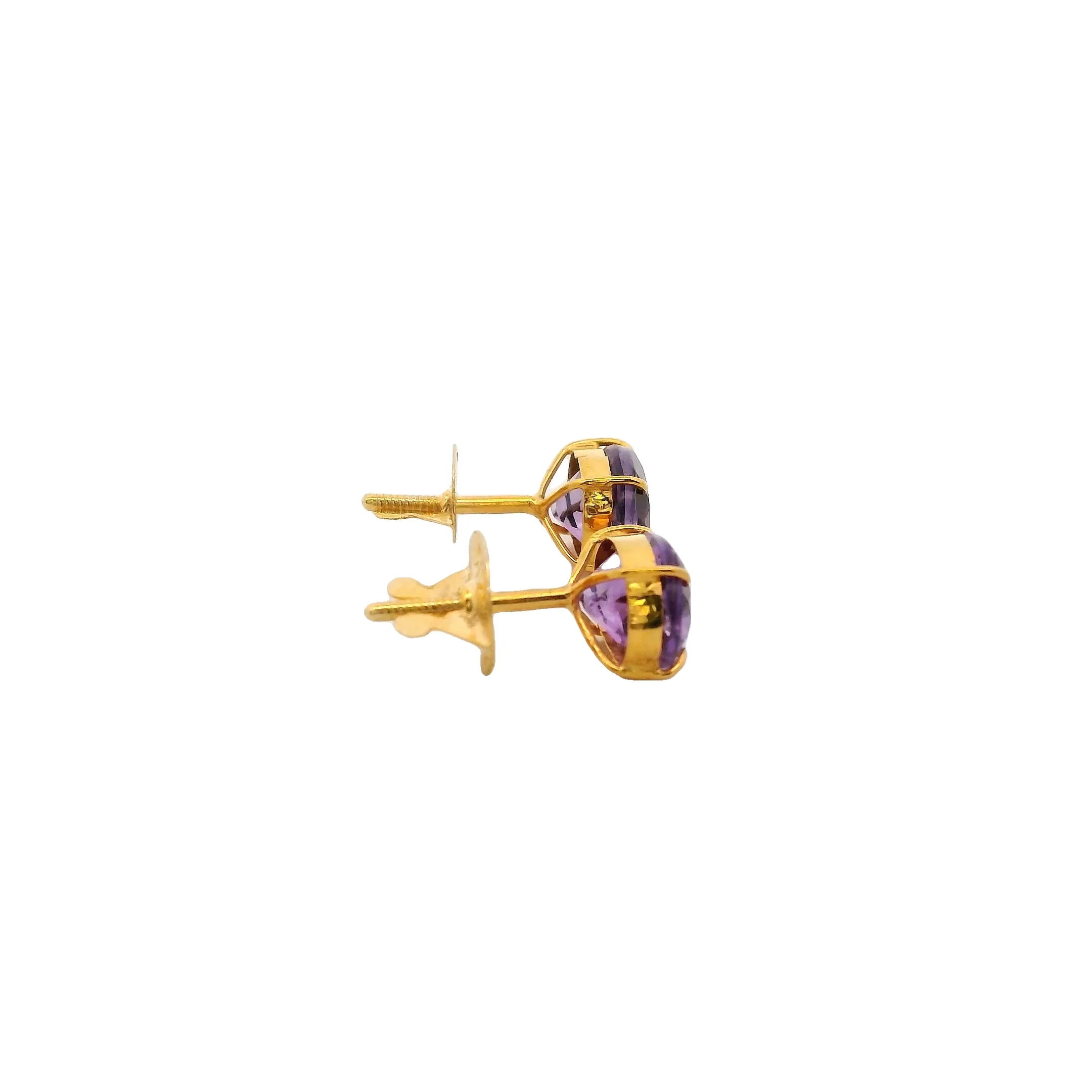 Solid 18kt Yellow Gold Amethyst Oval 8x6mm Stud Pierced Screw-Back Earrings - Image 6