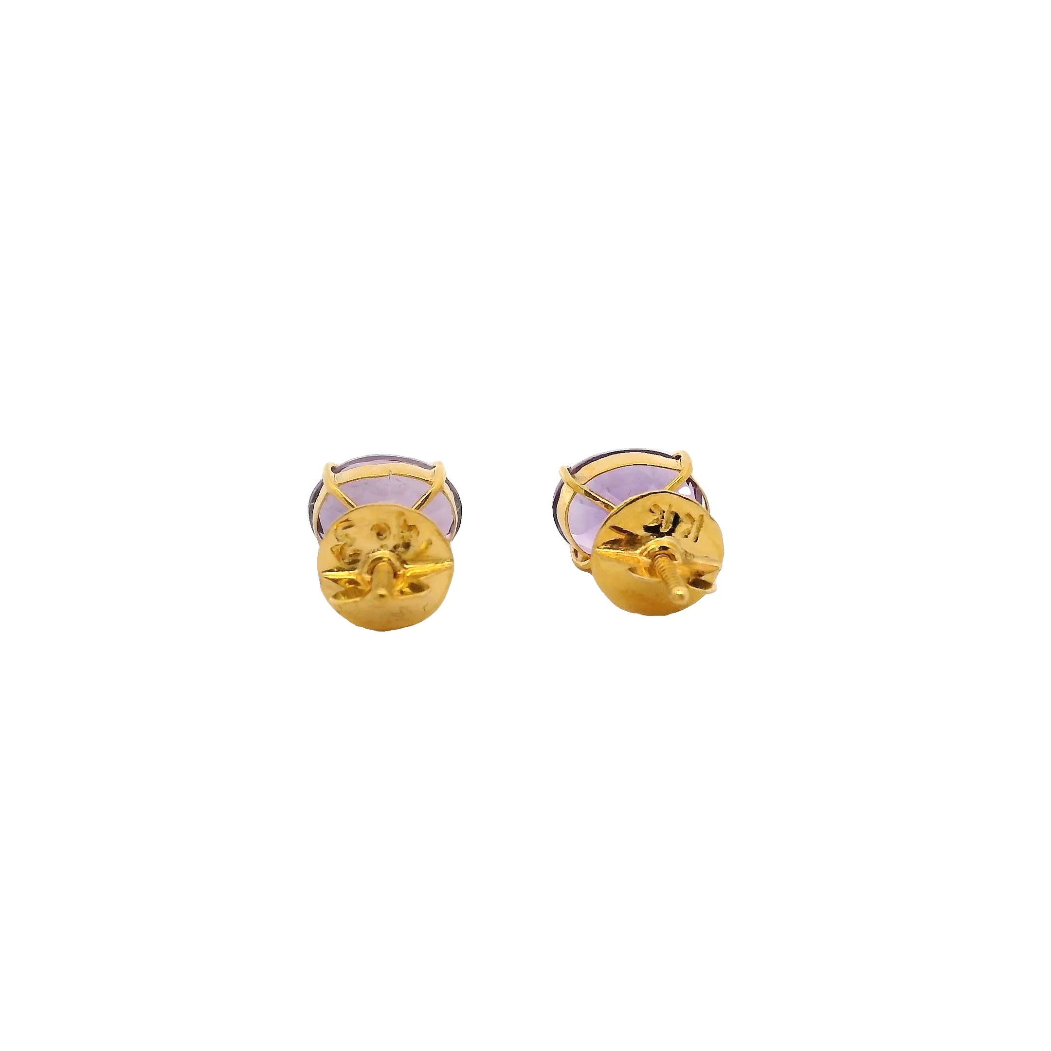 Solid 18kt Yellow Gold Amethyst Oval 8x6mm Stud Pierced Screw-Back Earrings - Image 7