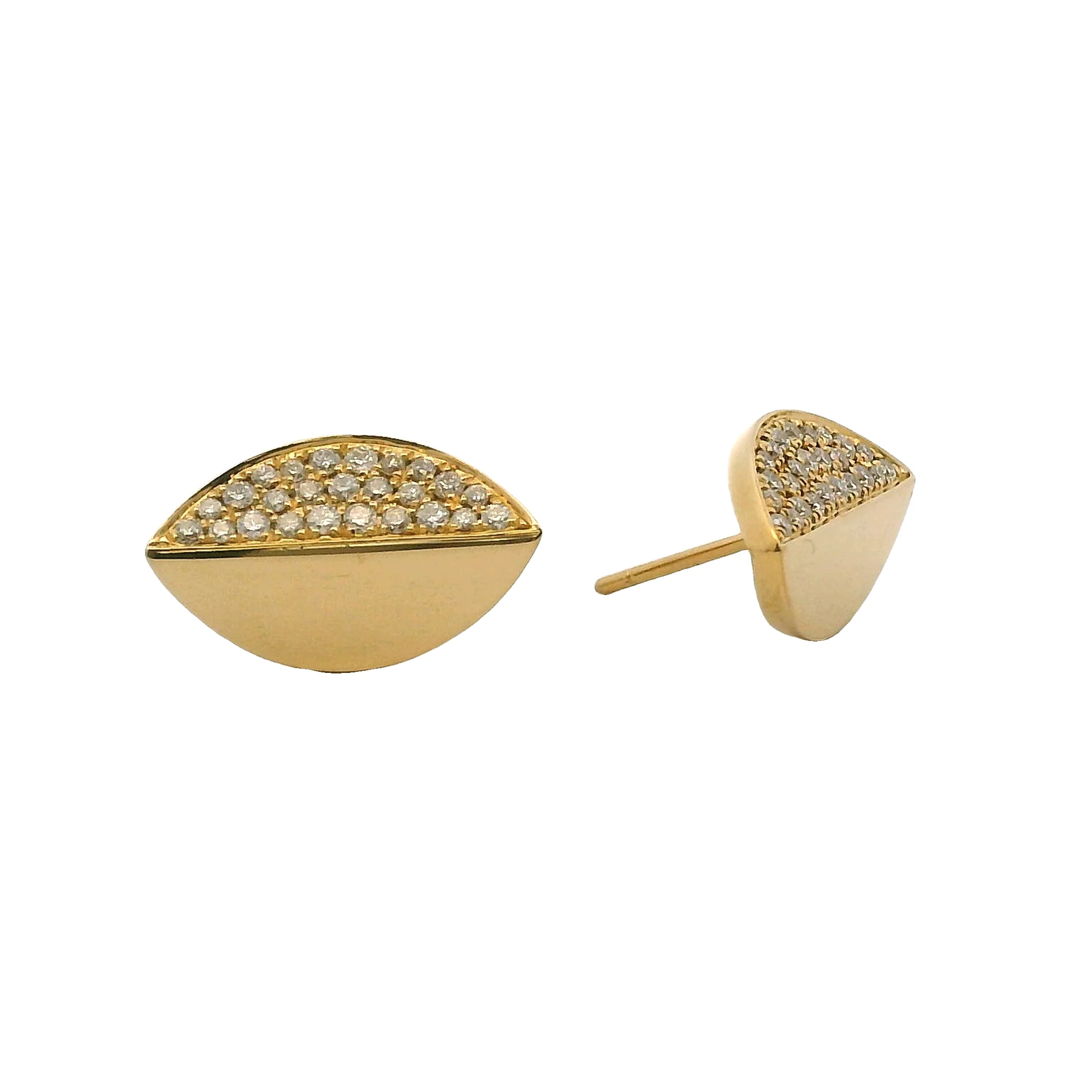 Solid 18kt Yellow Gold and 1/2ctw Diamonds Half Split Leaf Stud 17mm Long Earrings - Image 2