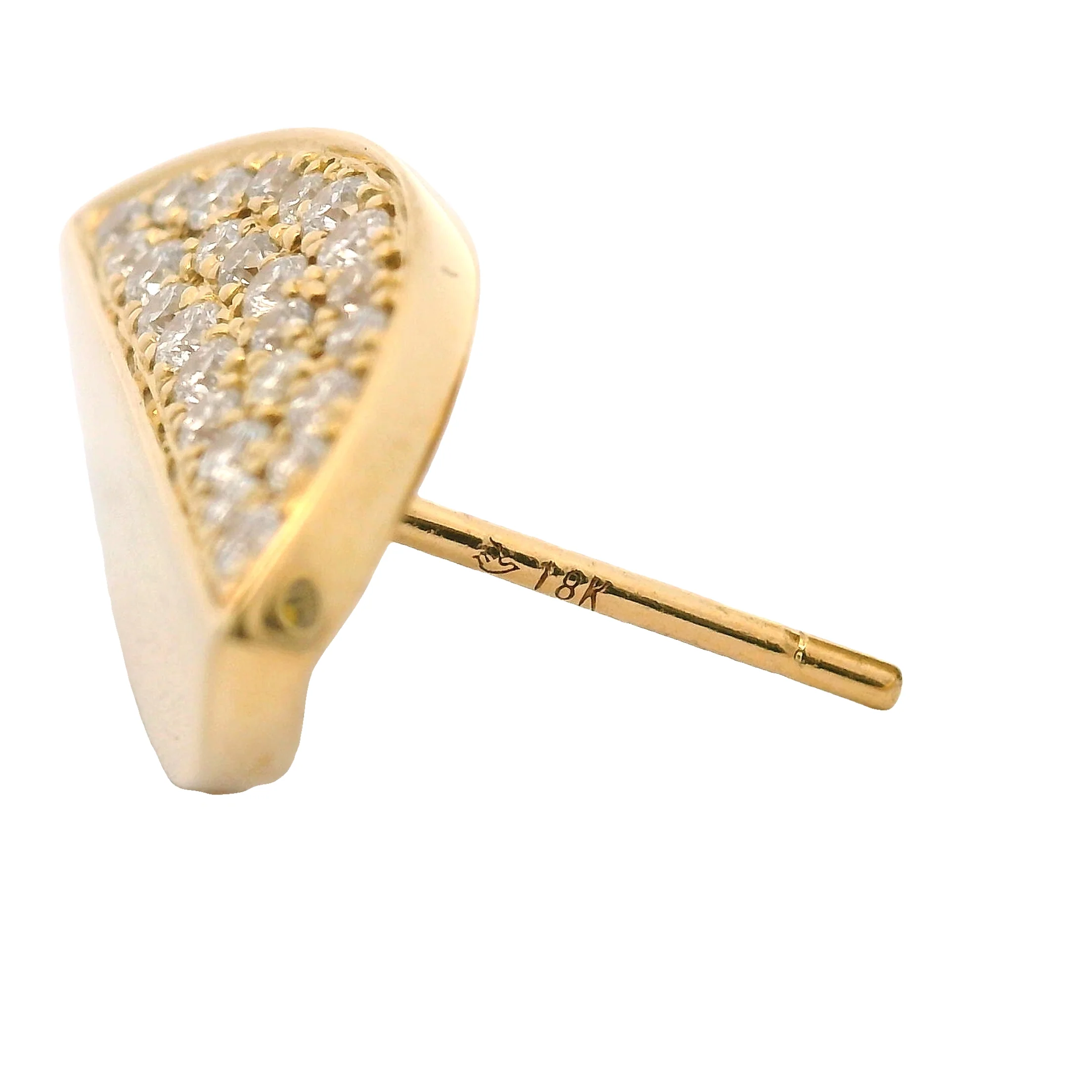 Solid 18kt Yellow Gold and 1/2ctw Diamonds Half Split Leaf Stud 17mm Long Earrings - Image 3